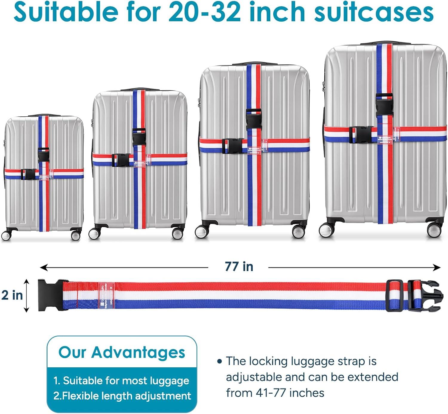 imageTravel Inspira Luggage Straps for Suitcases with TSA Lock Protect Your Luggage AntiBurst High Visibility Color Easy to Identify Luggage Adjustable Heavy Duty Belt for 2032 Inch SuitcasesRed White Blue