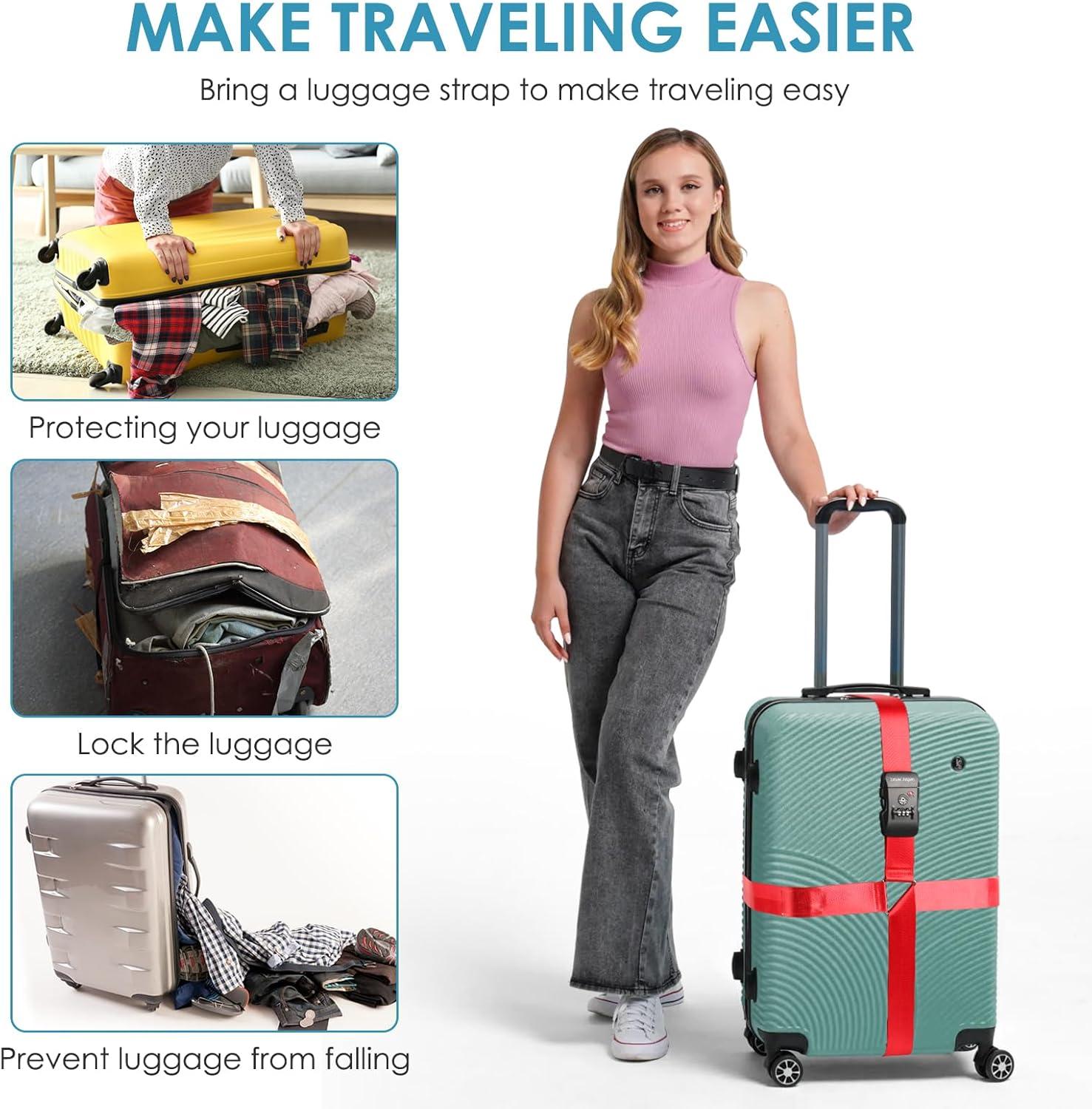 imageTravel Inspira Luggage Straps for Suitcases with TSA Lock Protect Your Luggage AntiBurst High Visibility Color Easy to Identify Luggage Adjustable Heavy Duty Belt for 2032 Inch SuitcasesCross Red