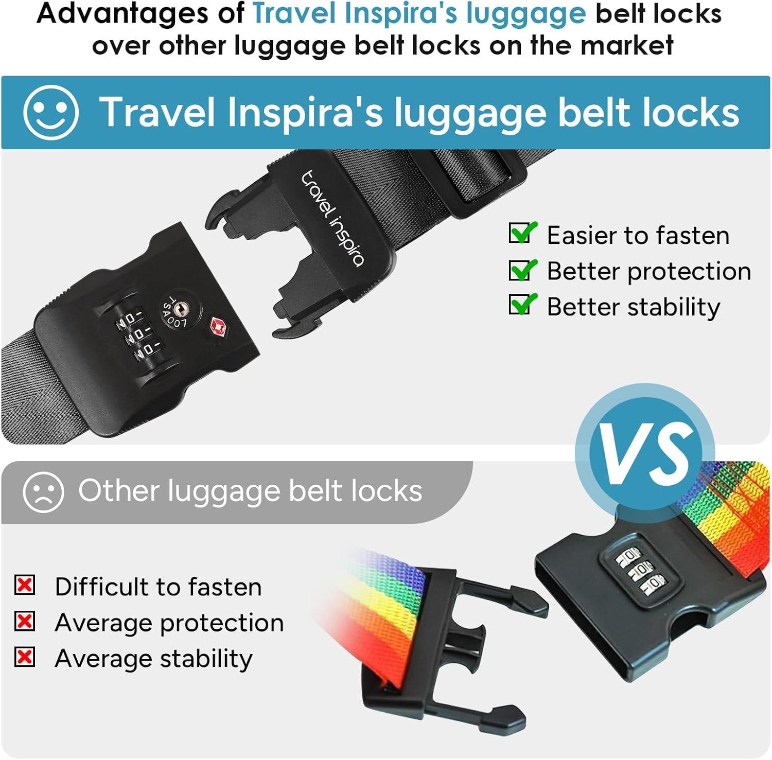 imageTravel Inspira Luggage Straps for Suitcases with TSA Lock Protect Your Luggage AntiBurst High Visibility Color Easy to Identify Luggage Adjustable Heavy Duty Belt for 2032 Inch SuitcasesCross Black