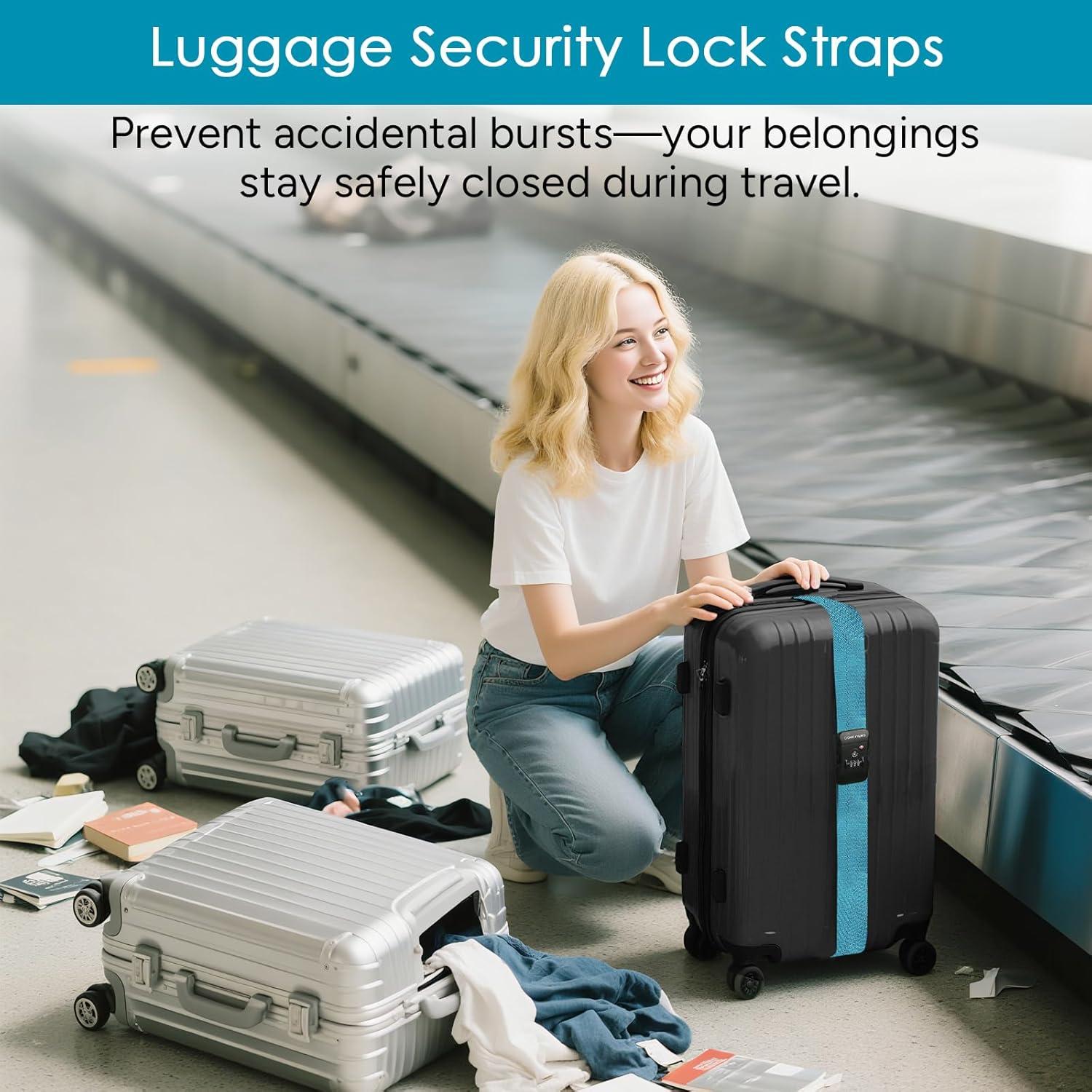 imageTravel Inspira Luggage Straps for Suitcases with TSA Lock Protect Your Luggage AntiBurst High Visibility Color Easy to Identify Luggage Adjustable Heavy Duty Belt for 2032 Inch SuitcasesBlue