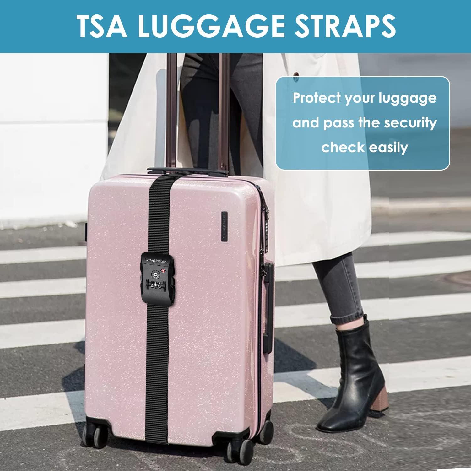 imageTravel Inspira Luggage Straps for Suitcases with TSA Lock Protect Your Luggage AntiBurst High Visibility Color Easy to Identify Luggage Adjustable Heavy Duty Belt for 2032 Inch SuitcasesBlack