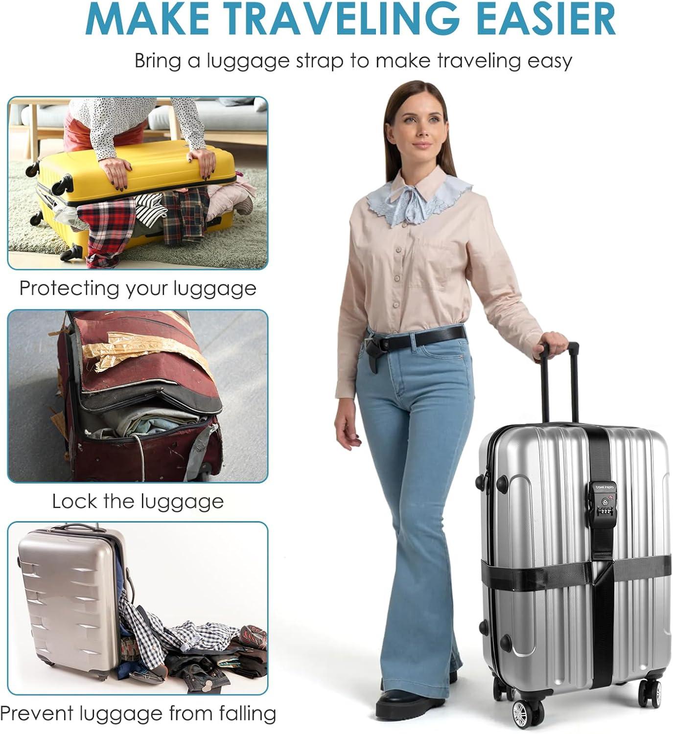imageTravel Inspira Luggage Straps for Suitcases with TSA Lock Protect Your Luggage AntiBurst High Visibility Color Easy to Identify Luggage Adjustable Heavy Duty Belt for 2032 Inch SuitcasesCross Black