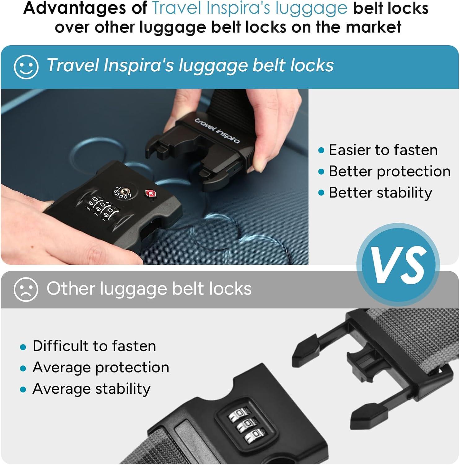 imageTravel Inspira Luggage Straps for Suitcases with TSA Lock Protect Your Luggage AntiBurst High Visibility Color Easy to Identify Luggage Adjustable Heavy Duty Belt for 2032 Inch SuitcasesBlack