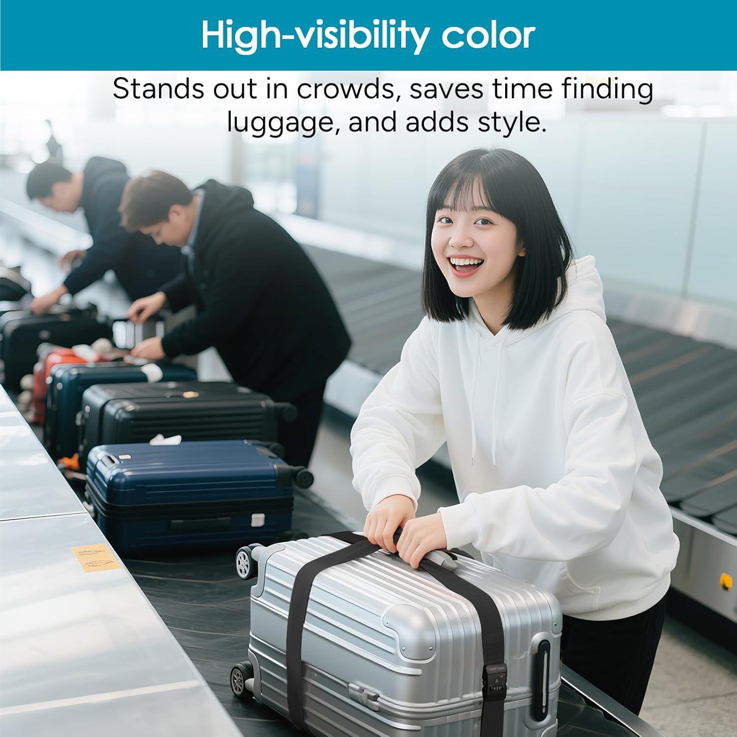 imageTravel Inspira Luggage Straps for Suitcases with TSA Lock Protect Your Luggage AntiBurst High Visibility Color Easy to Identify Luggage Adjustable Heavy Duty Belt for 2032 Inch SuitcasesCross Black