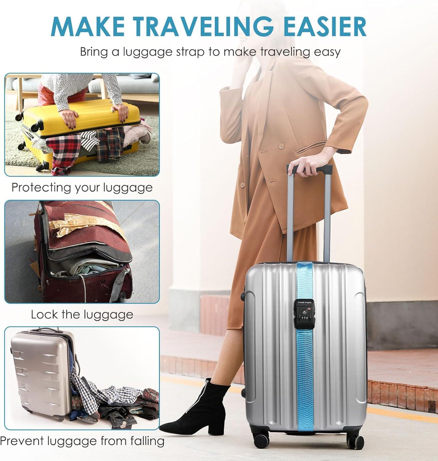 imageTravel Inspira Luggage Straps for Suitcases with TSA Lock Protect Your Luggage AntiBurst High Visibility Color Easy to Identify Luggage Adjustable Heavy Duty Belt for 2032 Inch SuitcasesBlue