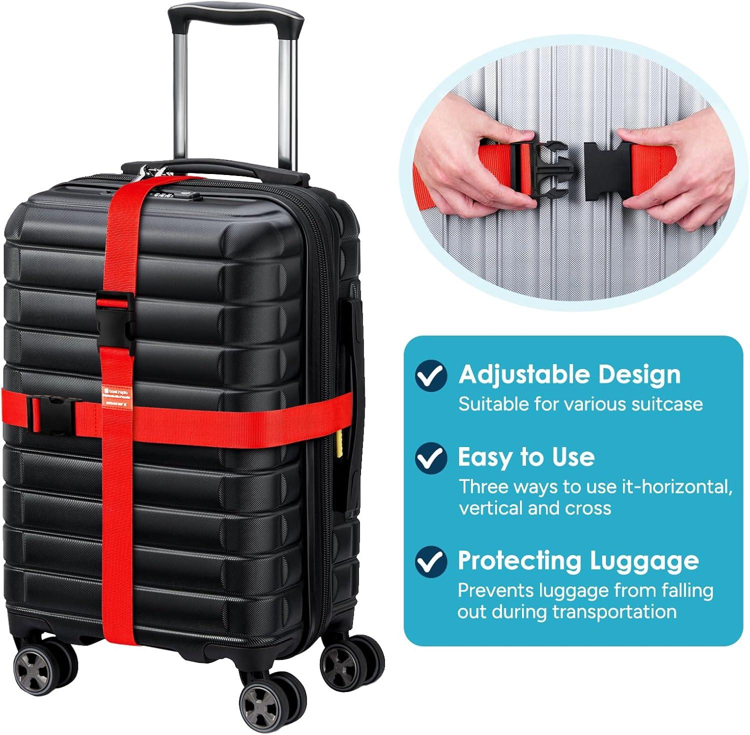 imageTravel Inspira Luggage Straps for Suitcases with TSA Lock Protect Your Luggage AntiBurst High Visibility Color Easy to Identify Luggage Adjustable Heavy Duty Belt for 2032 Inch SuitcasesRed4P
