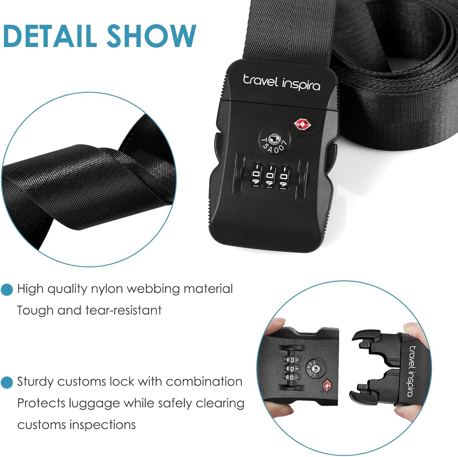 imageTravel Inspira Luggage Straps for Suitcases with TSA Lock Protect Your Luggage AntiBurst High Visibility Color Easy to Identify Luggage Adjustable Heavy Duty Belt for 2032 Inch SuitcasesCross Black