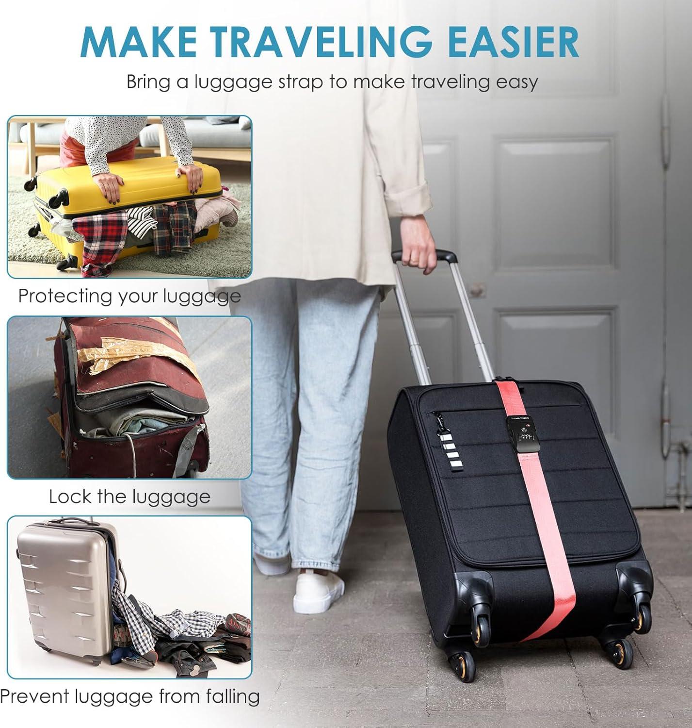 imageTravel Inspira Luggage Straps for Suitcases with TSA Lock Protect Your Luggage AntiBurst High Visibility Color Easy to Identify Luggage Adjustable Heavy Duty Belt for 2032 Inch SuitcasesPink