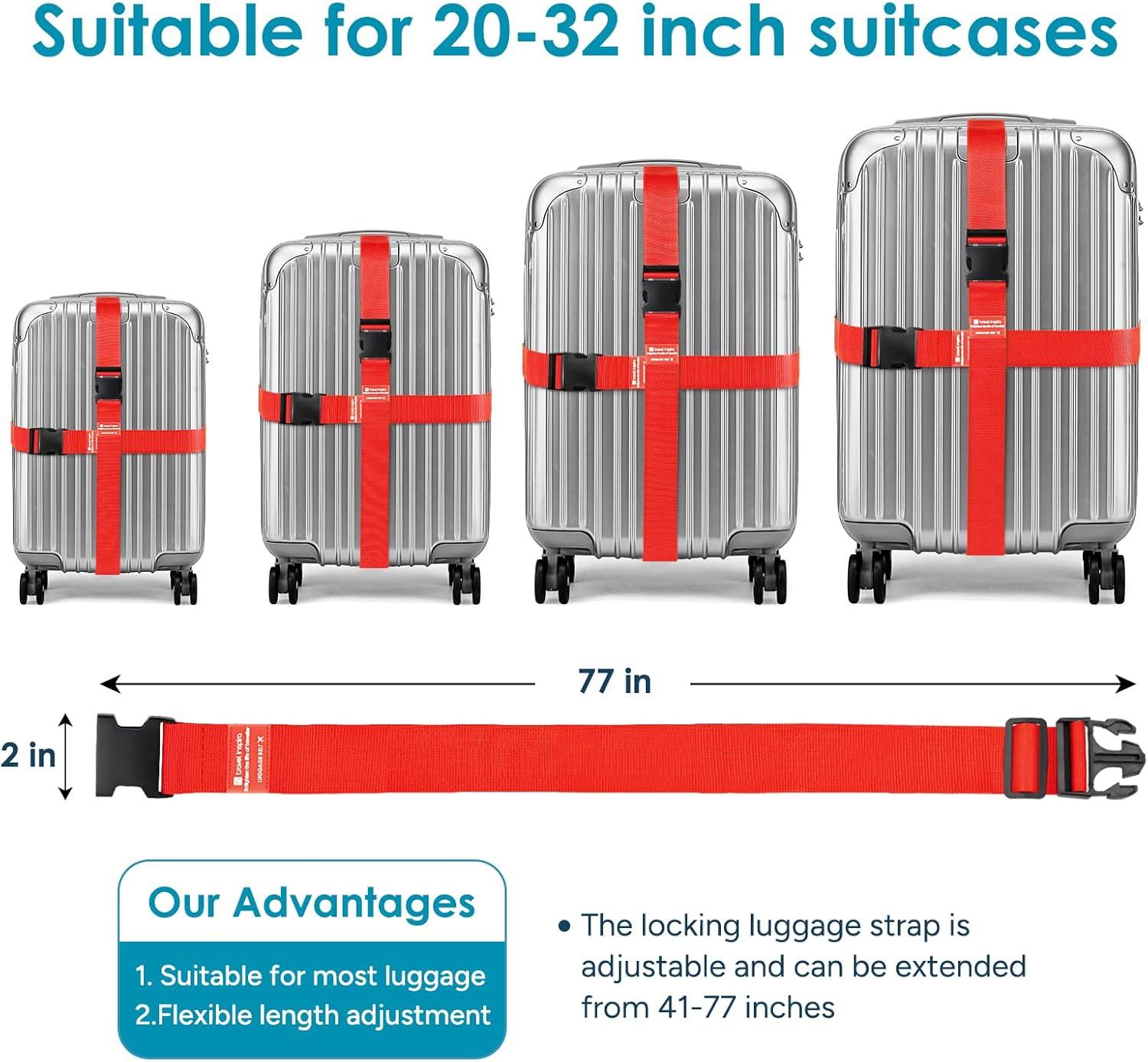 imageTravel Inspira Luggage Straps for Suitcases with TSA Lock Protect Your Luggage AntiBurst High Visibility Color Easy to Identify Luggage Adjustable Heavy Duty Belt for 2032 Inch SuitcasesRed4P
