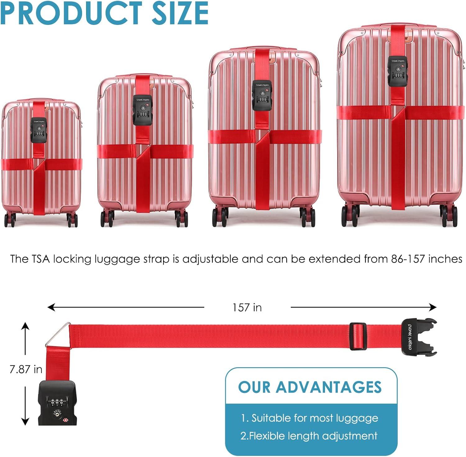 imageTravel Inspira Luggage Straps for Suitcases with TSA Lock Protect Your Luggage AntiBurst High Visibility Color Easy to Identify Luggage Adjustable Heavy Duty Belt for 2032 Inch SuitcasesCross Red