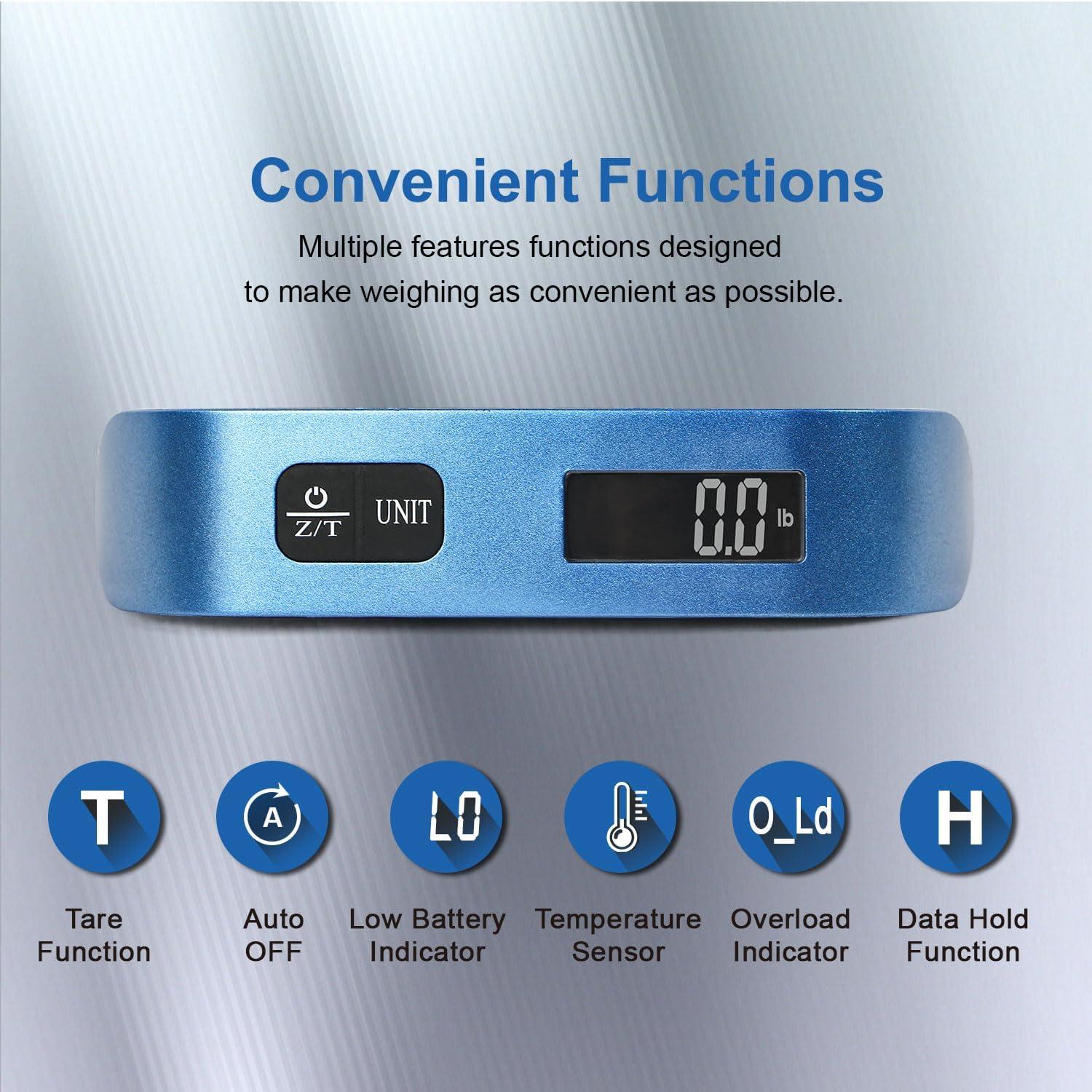 imagetravel inspira Luggage Scale Portable Digital Hanging Baggage Scale for Travel Suitcase Weight Scale with Rubber Paint 110 Pounds Battery IncludedBlue