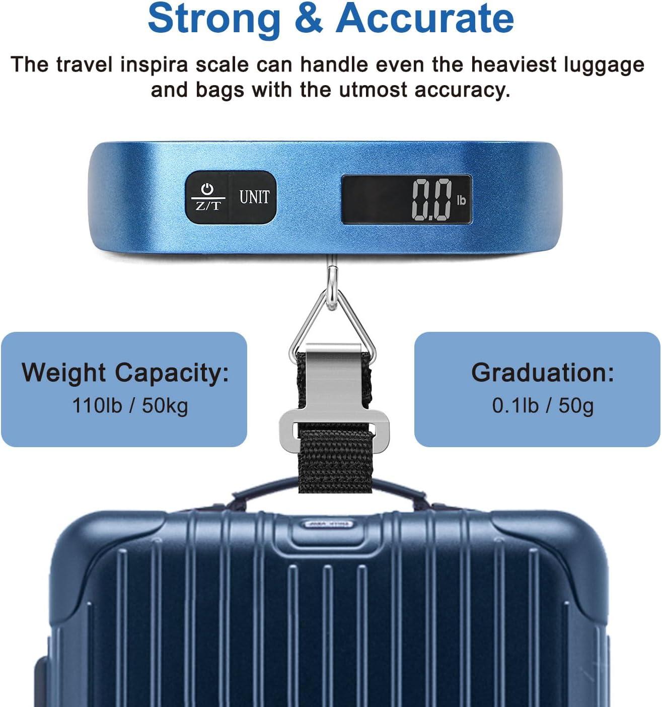 imagetravel inspira Luggage Scale Portable Digital Hanging Baggage Scale for Travel Suitcase Weight Scale with Rubber Paint 110 Pounds Battery IncludedBlue