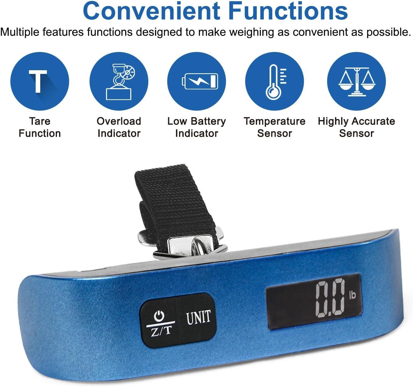 imagetravel inspira Luggage Scale Portable Digital Hanging Baggage Scale for Travel Suitcase Weight Scale with Rubber Paint 110 Pounds Battery IncludedBlue