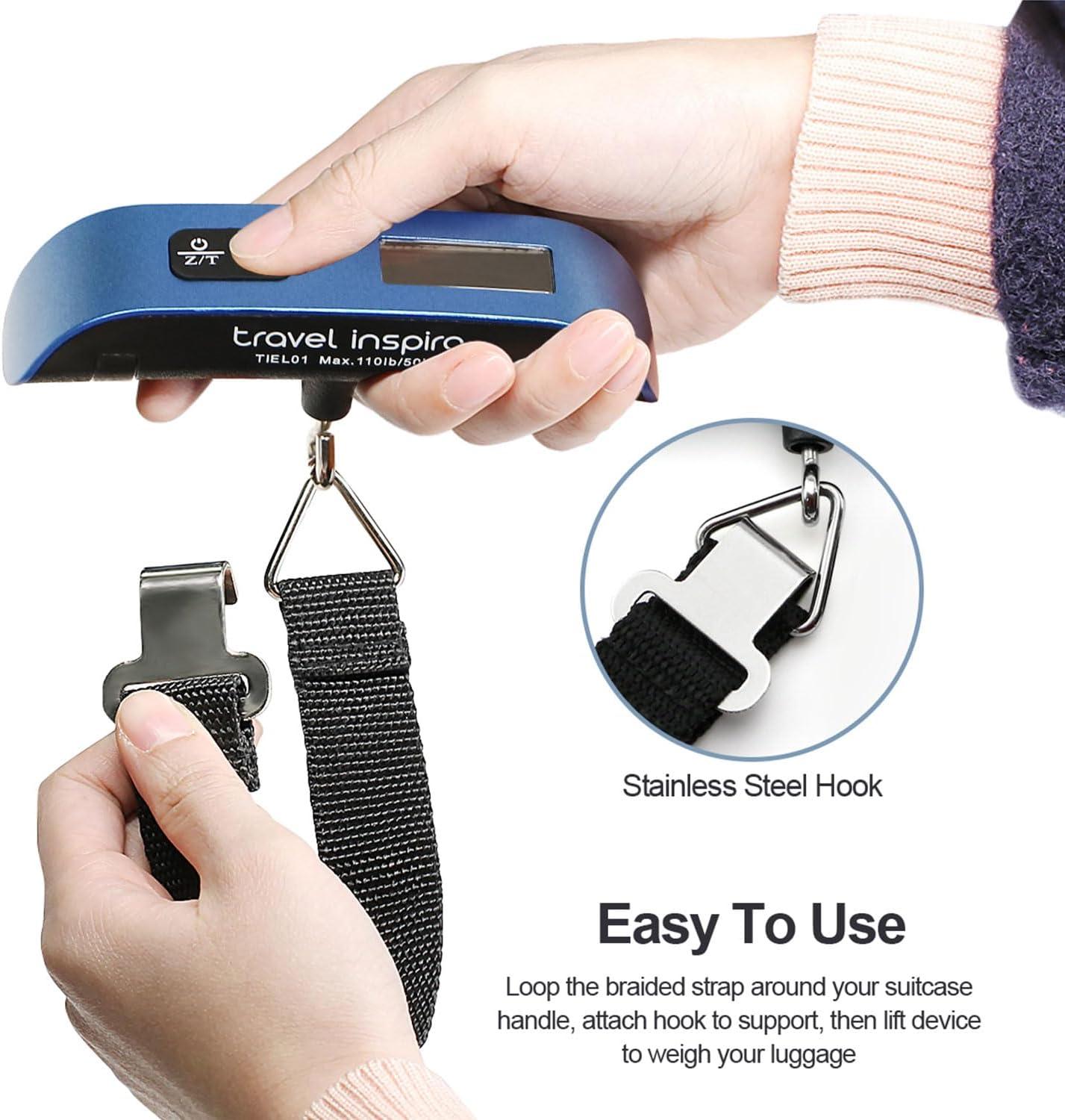 imagetravel inspira Luggage Scale Portable Digital Hanging Baggage Scale for Travel Suitcase Weight Scale with Rubber Paint 110 Pounds Battery IncludedBlue