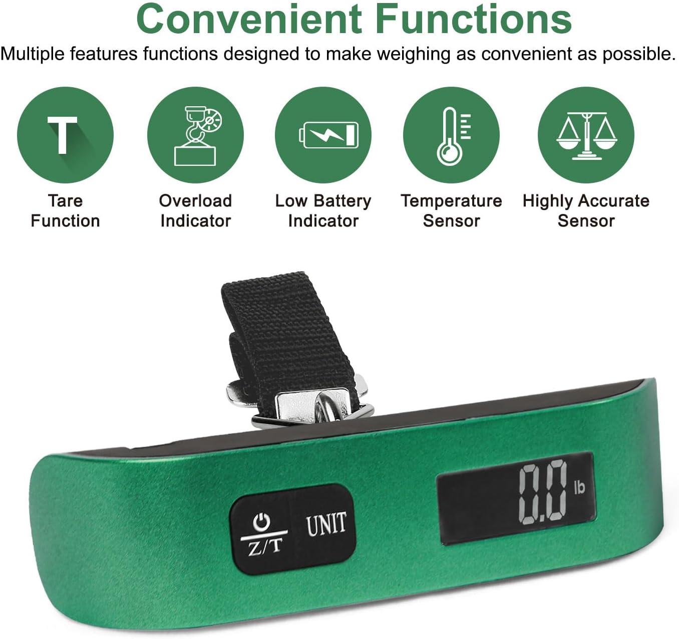 imagetravel inspira Luggage Scale Portable Digital Hanging Baggage Scale for Travel Suitcase Weight Scale with Rubber Paint 110 Pounds Battery IncludedGreen