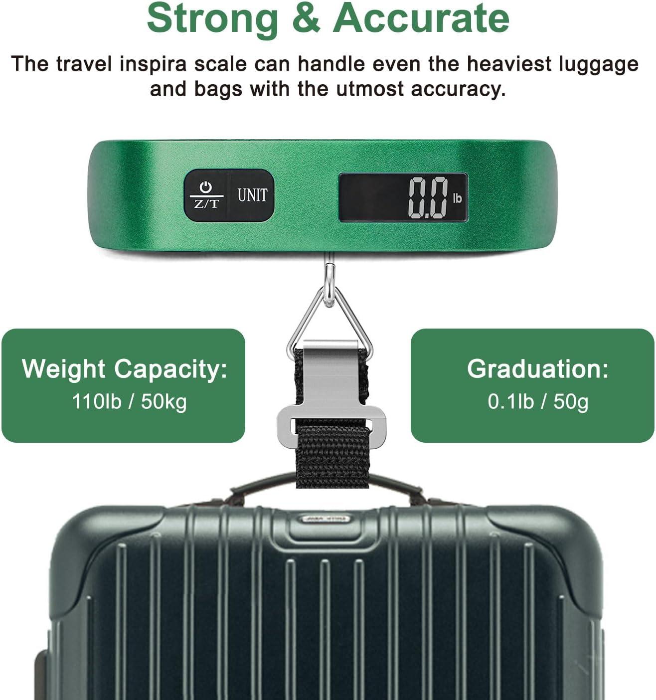 imagetravel inspira Luggage Scale Portable Digital Hanging Baggage Scale for Travel Suitcase Weight Scale with Rubber Paint 110 Pounds Battery IncludedGreen