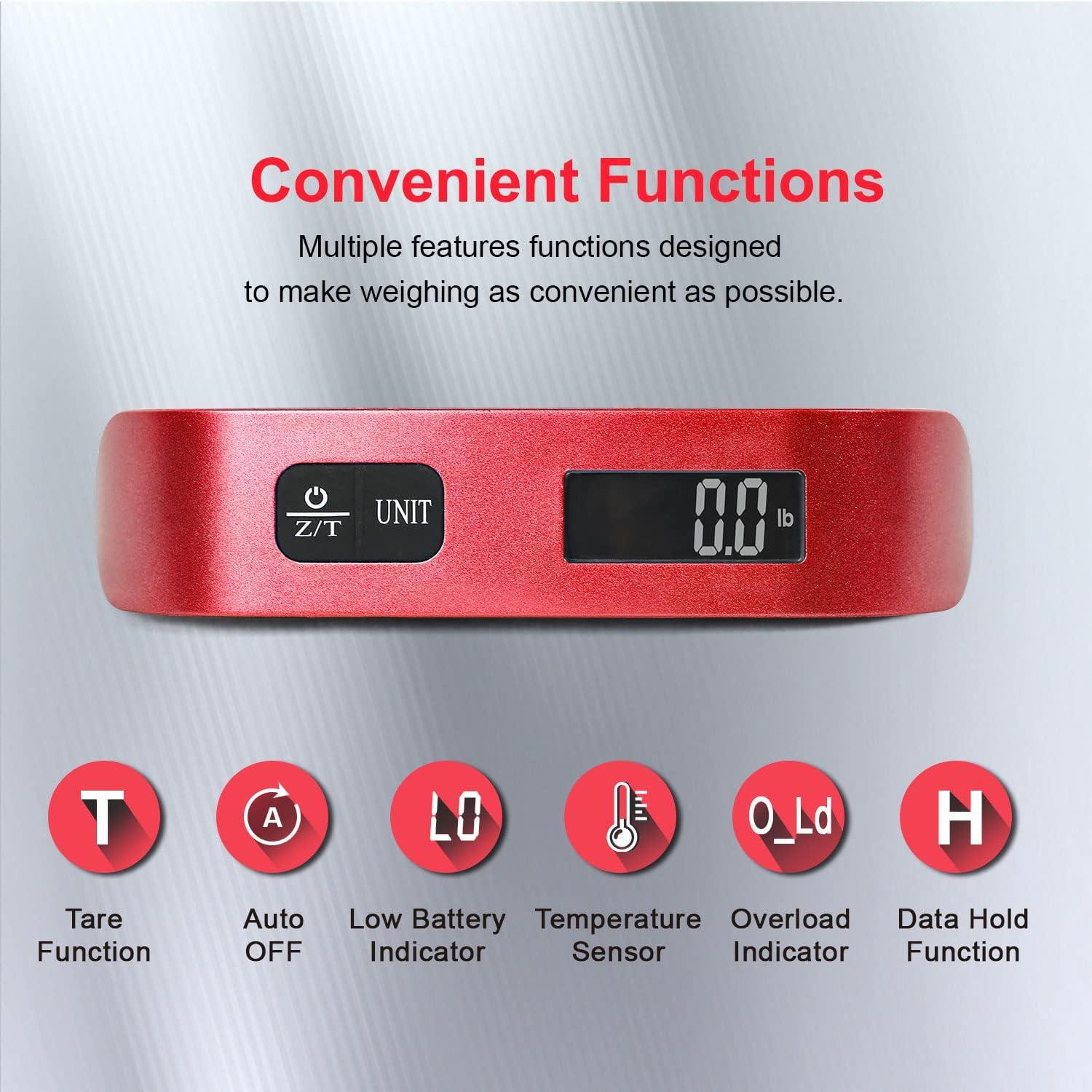 imagetravel inspira Luggage Scale Portable Digital Hanging Baggage Scale for Travel Suitcase Weight Scale with Rubber Paint 110 Pounds Battery IncludedRed