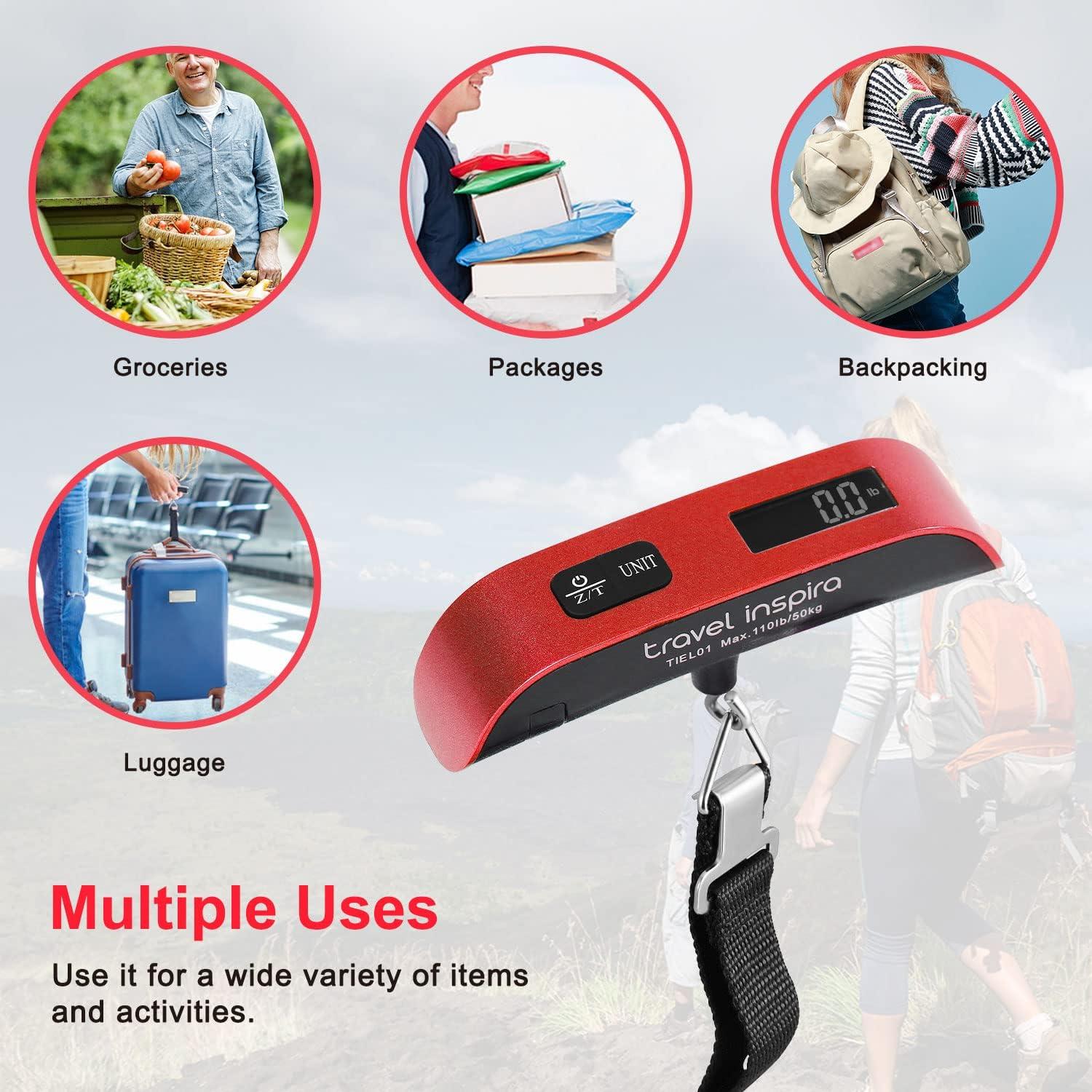 imagetravel inspira Luggage Scale Portable Digital Hanging Baggage Scale for Travel Suitcase Weight Scale with Rubber Paint 110 Pounds Battery IncludedRed