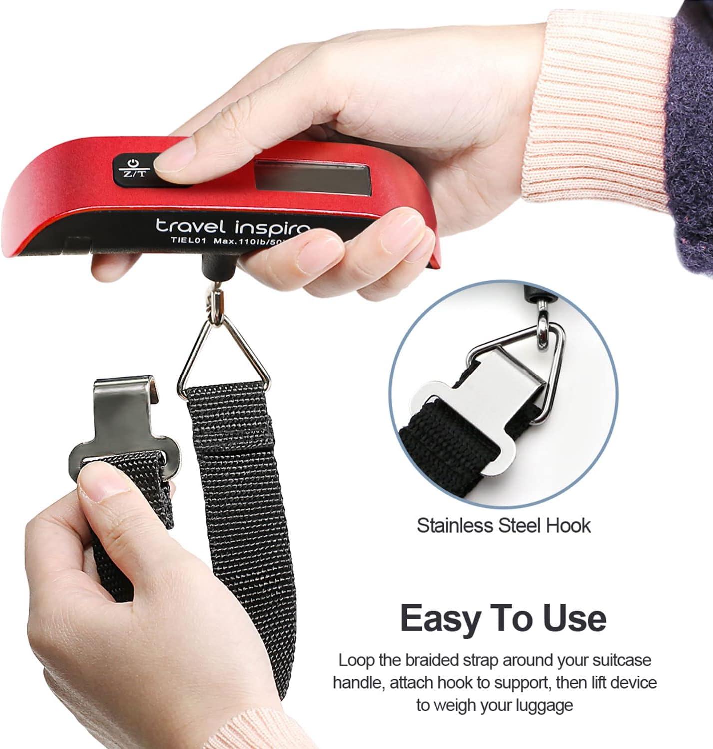 imagetravel inspira Luggage Scale Portable Digital Hanging Baggage Scale for Travel Suitcase Weight Scale with Rubber Paint 110 Pounds Battery IncludedRed