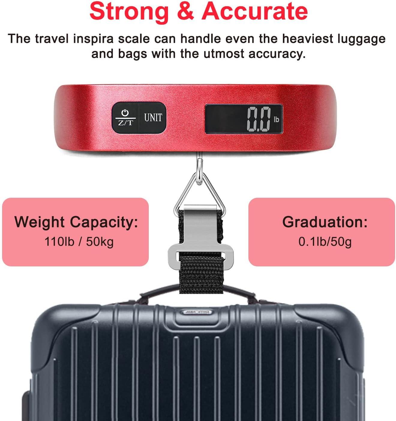 imagetravel inspira Luggage Scale Portable Digital Hanging Baggage Scale for Travel Suitcase Weight Scale with Rubber Paint 110 Pounds Battery IncludedRed
