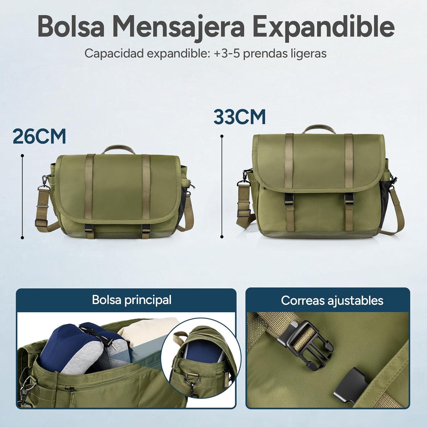 imageExpandable Messenger Bag Fit 16quot Laptop for Men Women Work College Office ComputerGreen