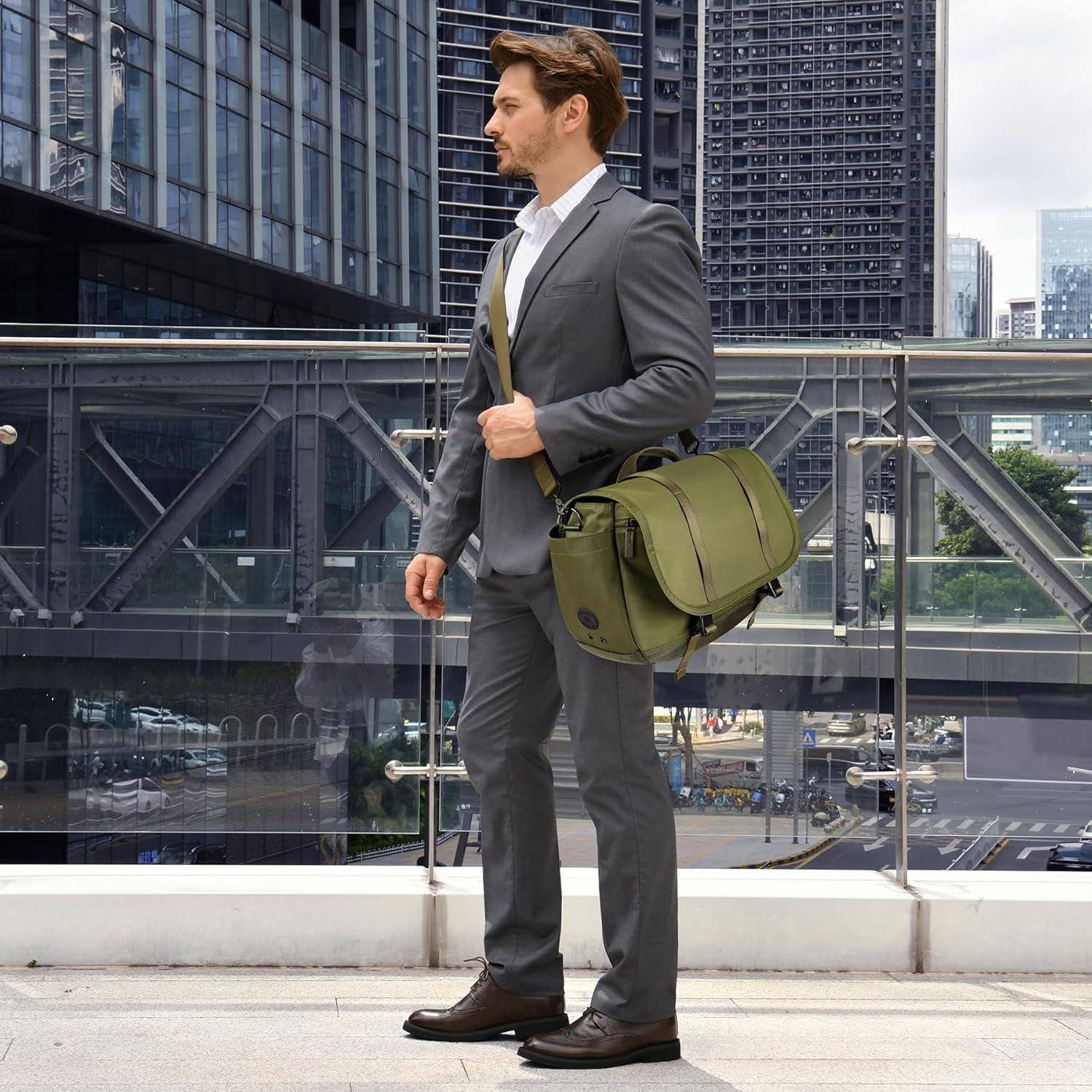 imageExpandable Messenger Bag Fit 16quot Laptop for Men Women Work College Office ComputerGreen