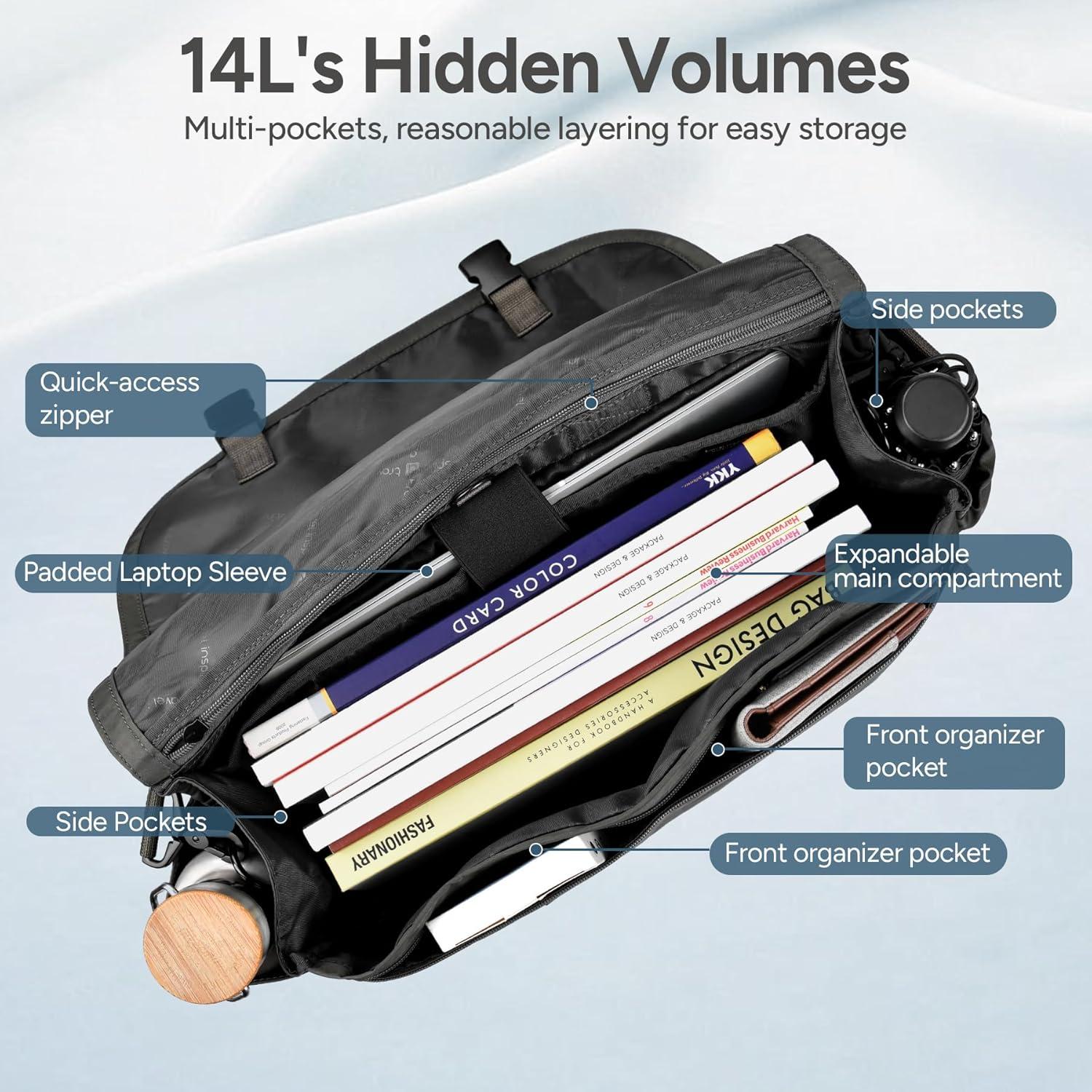imageExpandable Messenger Bag Fit 16quot Laptop for Men Women Work College Office ComputerGrey
