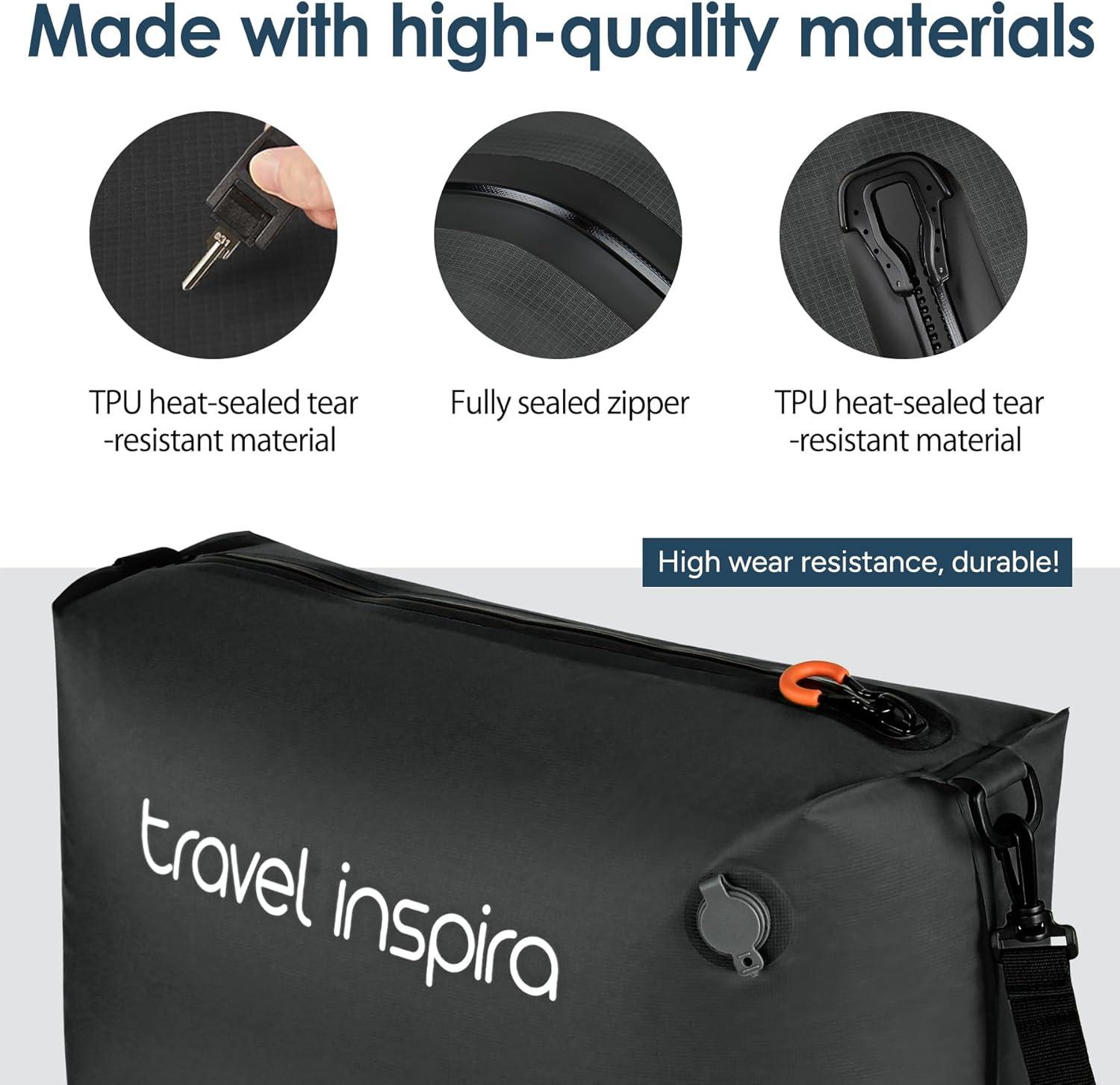 imageVacuum Compression Bags IP67 Waterproof with Shoulder Strap Reusable Travel Space Saver for Carry On Suitcases and BackpackBlack1PCNo Pump
