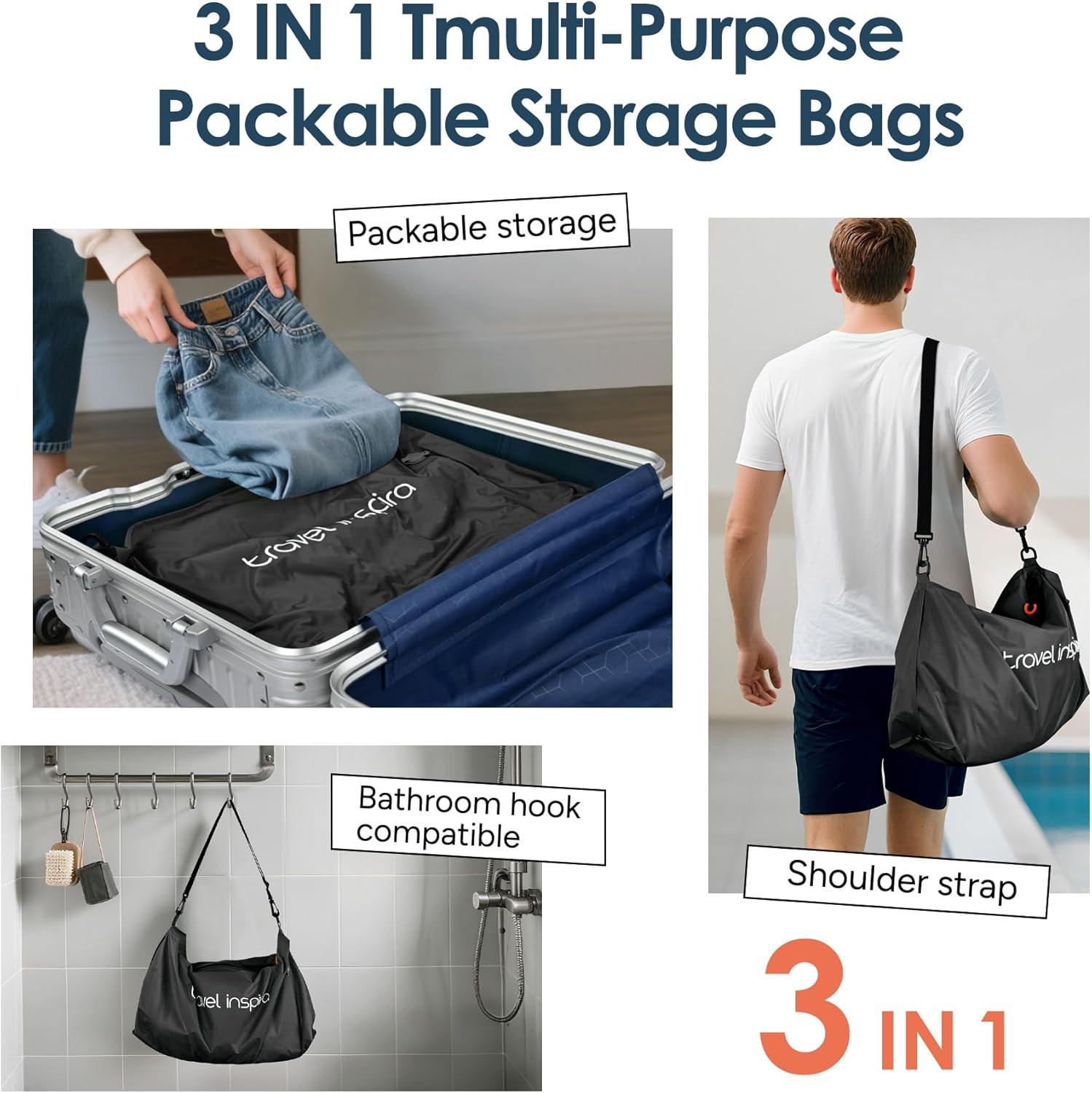 imageVacuum Compression Bags IP67 Waterproof with Shoulder Strap Reusable Travel Space Saver for Carry On Suitcases and BackpackBlack1PCNo Pump