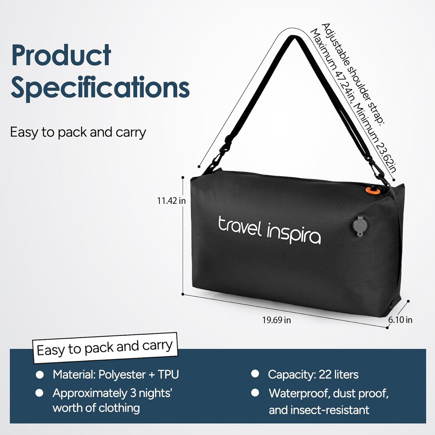 imageVacuum Compression Bags IP67 Waterproof with Shoulder Strap Reusable Travel Space Saver for Carry On Suitcases and BackpackBlack1PCNo Pump