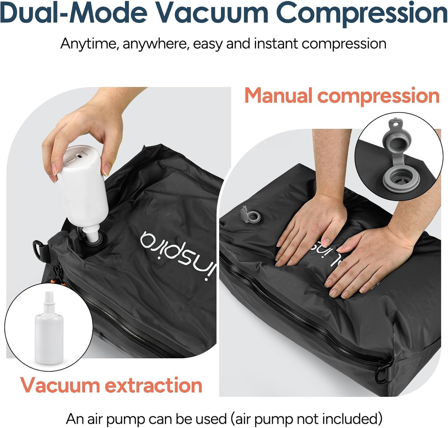 imageVacuum Compression Bags IP67 Waterproof with Shoulder Strap Reusable Travel Space Saver for Carry On Suitcases and BackpackBlack1PCWith Pump