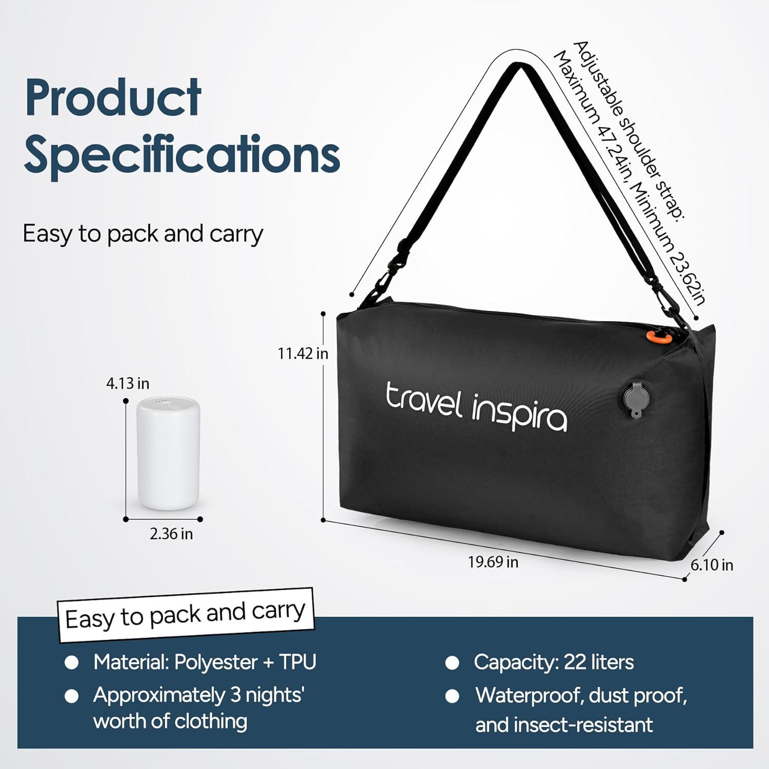 imageVacuum Compression Bags IP67 Waterproof with Shoulder Strap Reusable Travel Space Saver for Carry On Suitcases and BackpackBlack1PCWith Pump