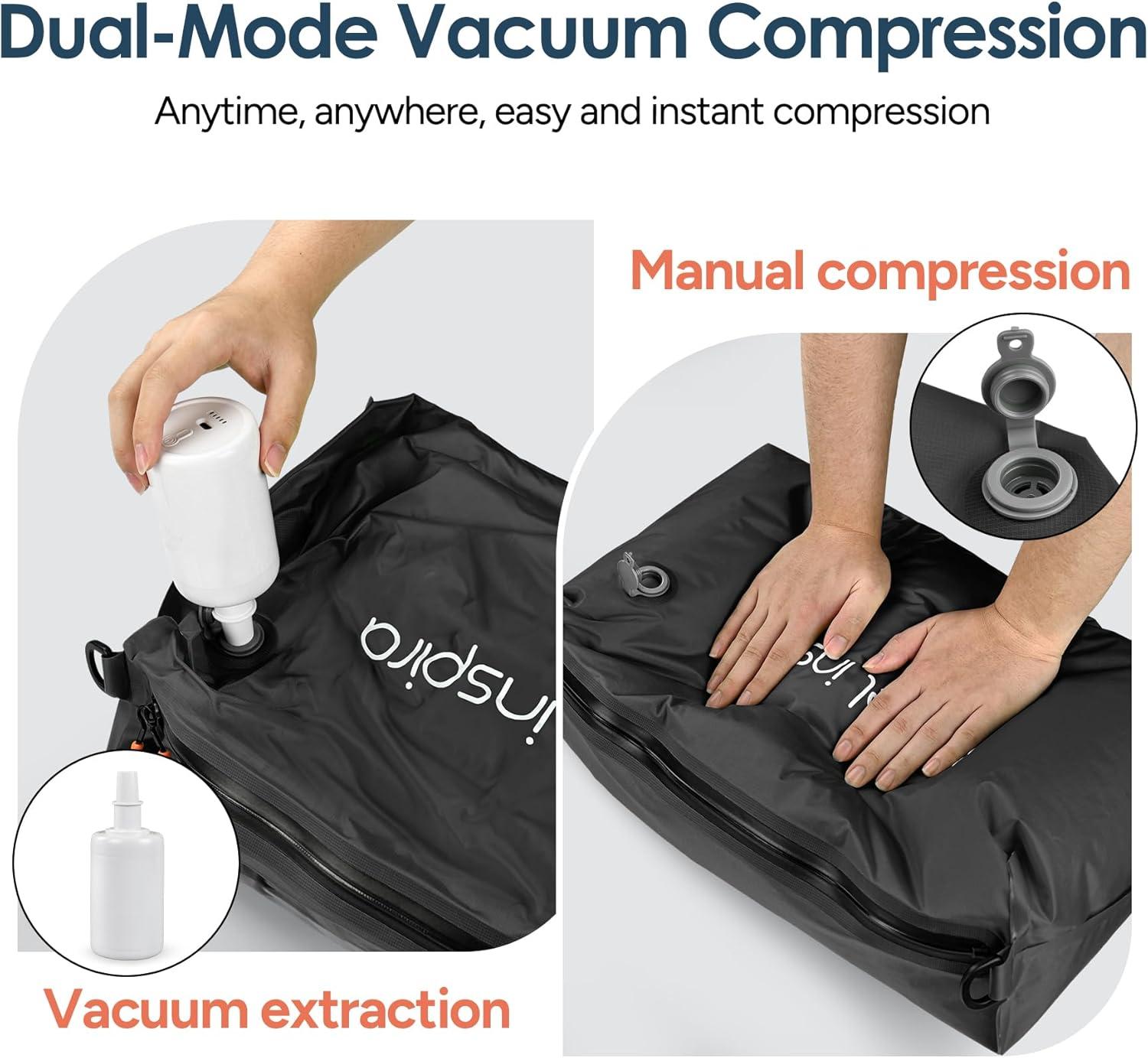 imageVacuum Compression Bags IP67 Waterproof with Shoulder Strap Reusable Travel Space Saver for Carry On Suitcases and BackpackBlack2PCWith Pump
