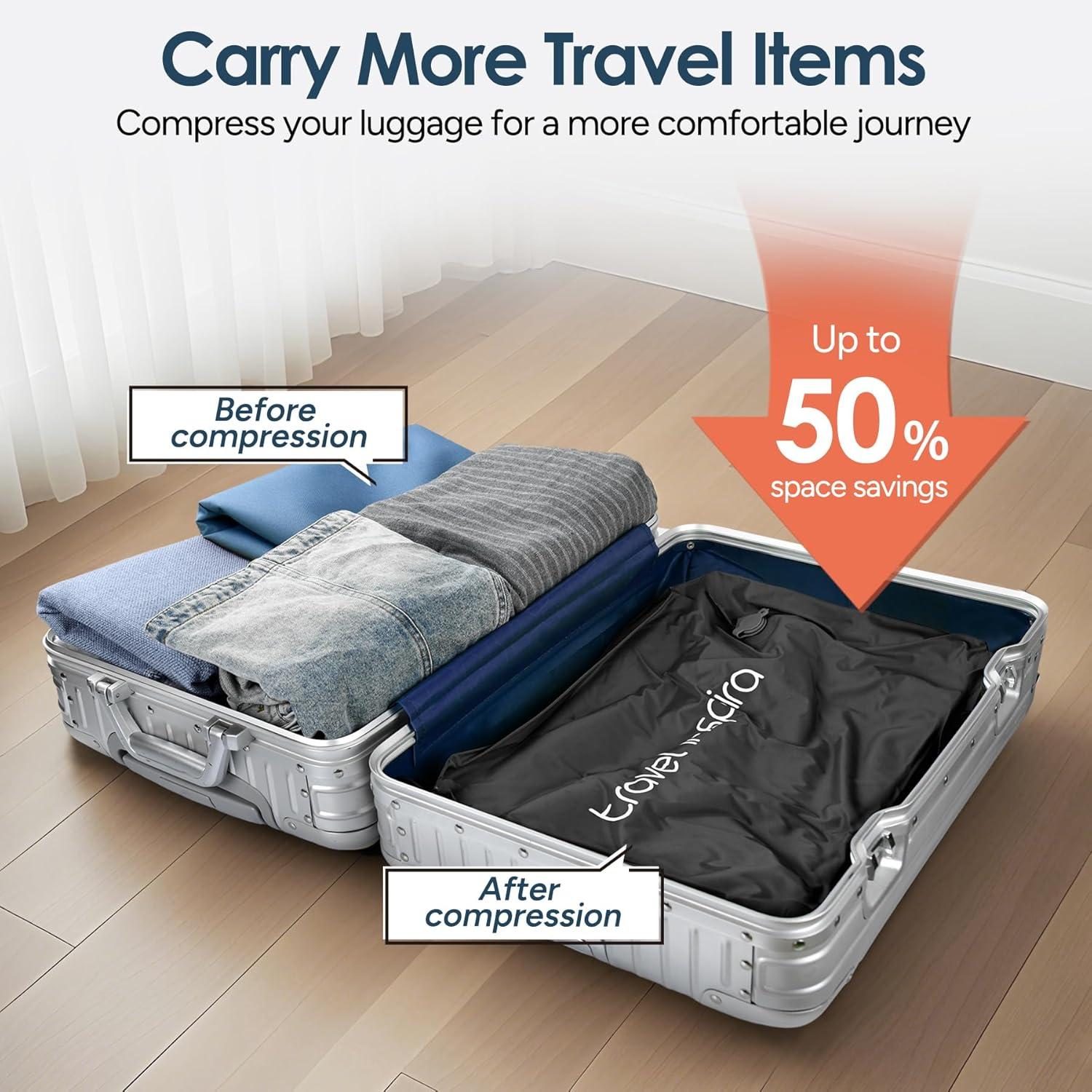 imageVacuum Compression Bags IP67 Waterproof with Shoulder Strap Reusable Travel Space Saver for Carry On Suitcases and BackpackBlack2PCWith Pump