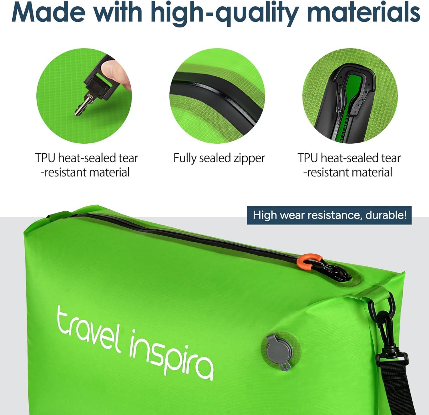 imageVacuum Compression Bags IP67 Waterproof with Shoulder Strap Reusable Travel Space Saver for Carry On Suitcases and BackpackGreen1PCNo Pump