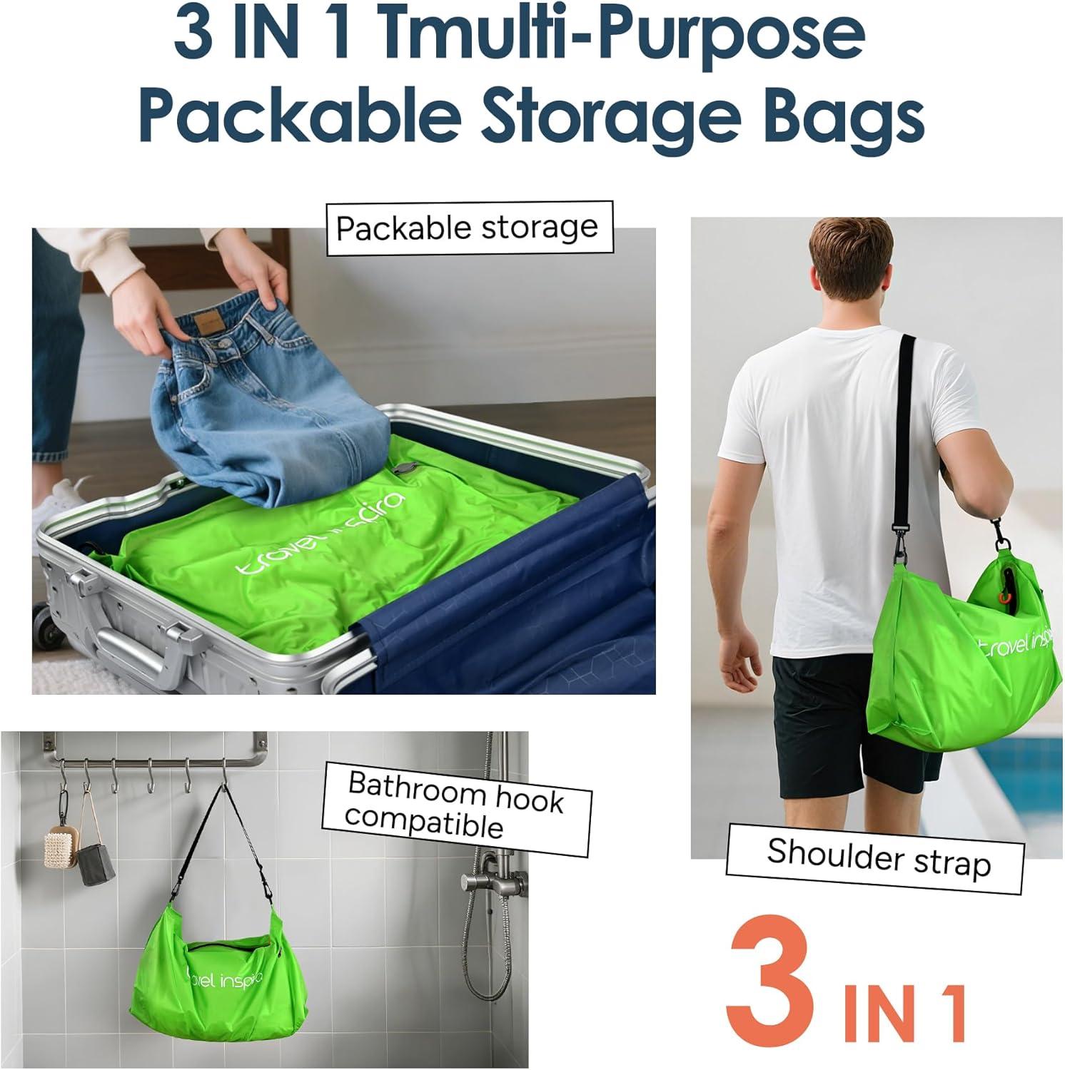 imageVacuum Compression Bags IP67 Waterproof with Shoulder Strap Reusable Travel Space Saver for Carry On Suitcases and BackpackGreen1PCNo Pump
