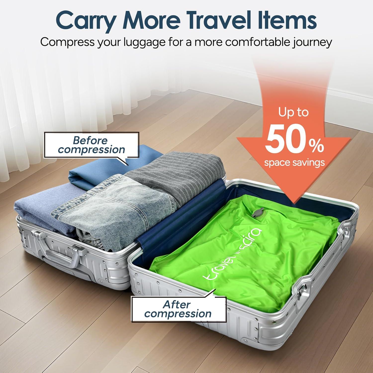 imageVacuum Compression Bags IP67 Waterproof with Shoulder Strap Reusable Travel Space Saver for Carry On Suitcases and BackpackGreen1PCWith Pump