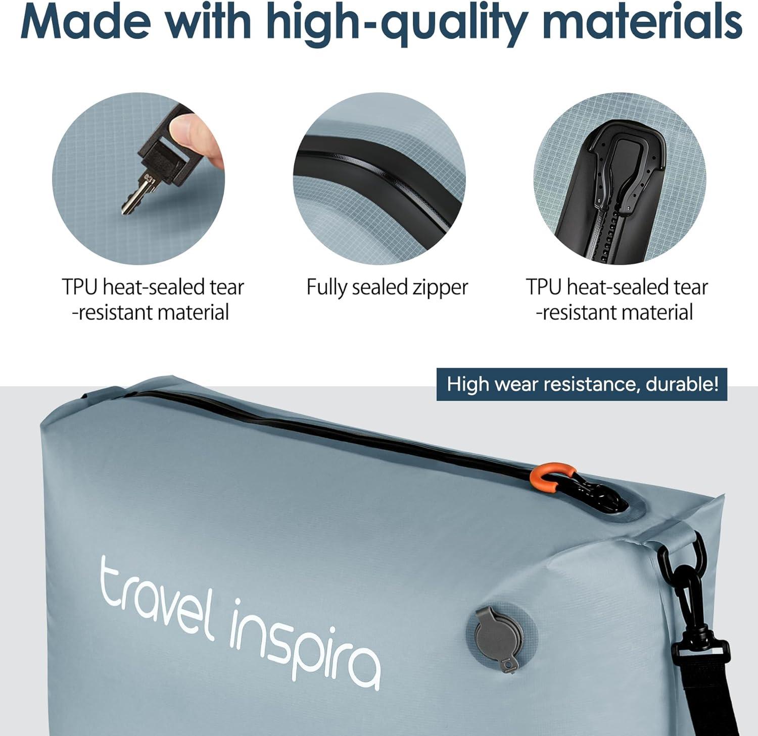 imageVacuum Compression Bags IP67 Waterproof with Shoulder Strap Reusable Travel Space Saver for Carry On Suitcases and BackpackGrey Blue1PCWith Pump