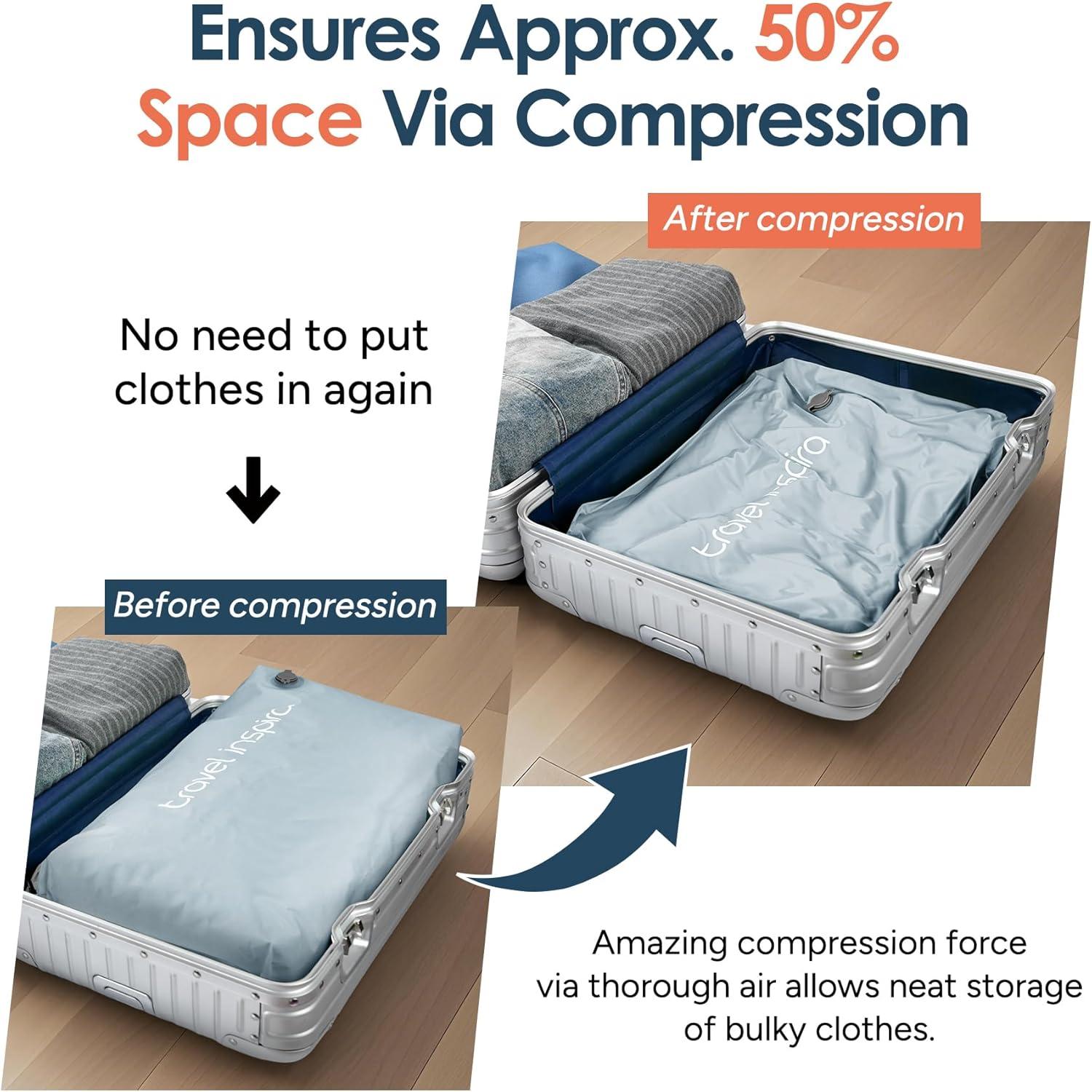 imageVacuum Compression Bags IP67 Waterproof with Shoulder Strap Reusable Travel Space Saver for Carry On Suitcases and BackpackGrey Blue2PCWith Pump