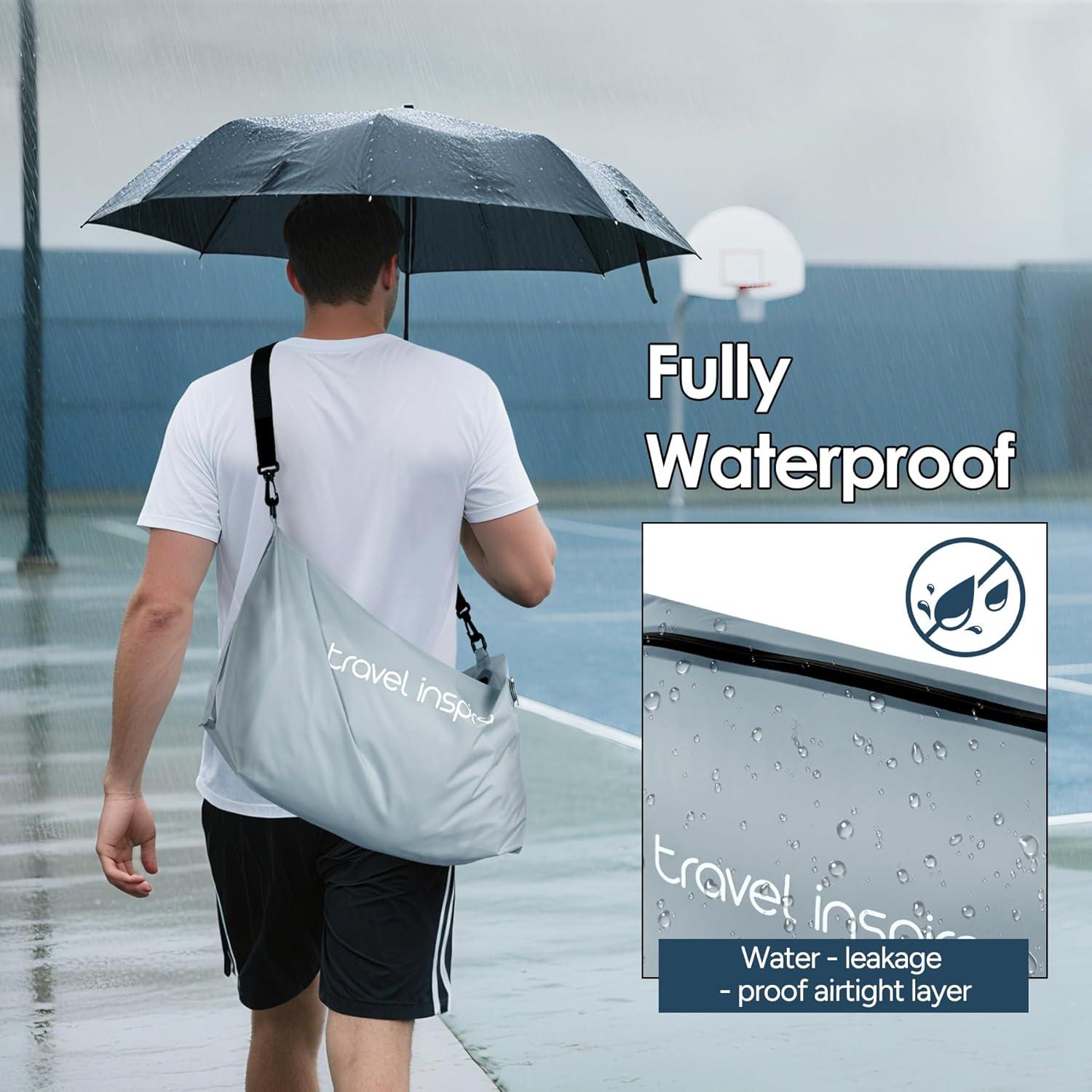 imageVacuum Compression Bags IP67 Waterproof with Shoulder Strap Reusable Travel Space Saver for Carry On Suitcases and BackpackGrey Blue2PCWith Pump
