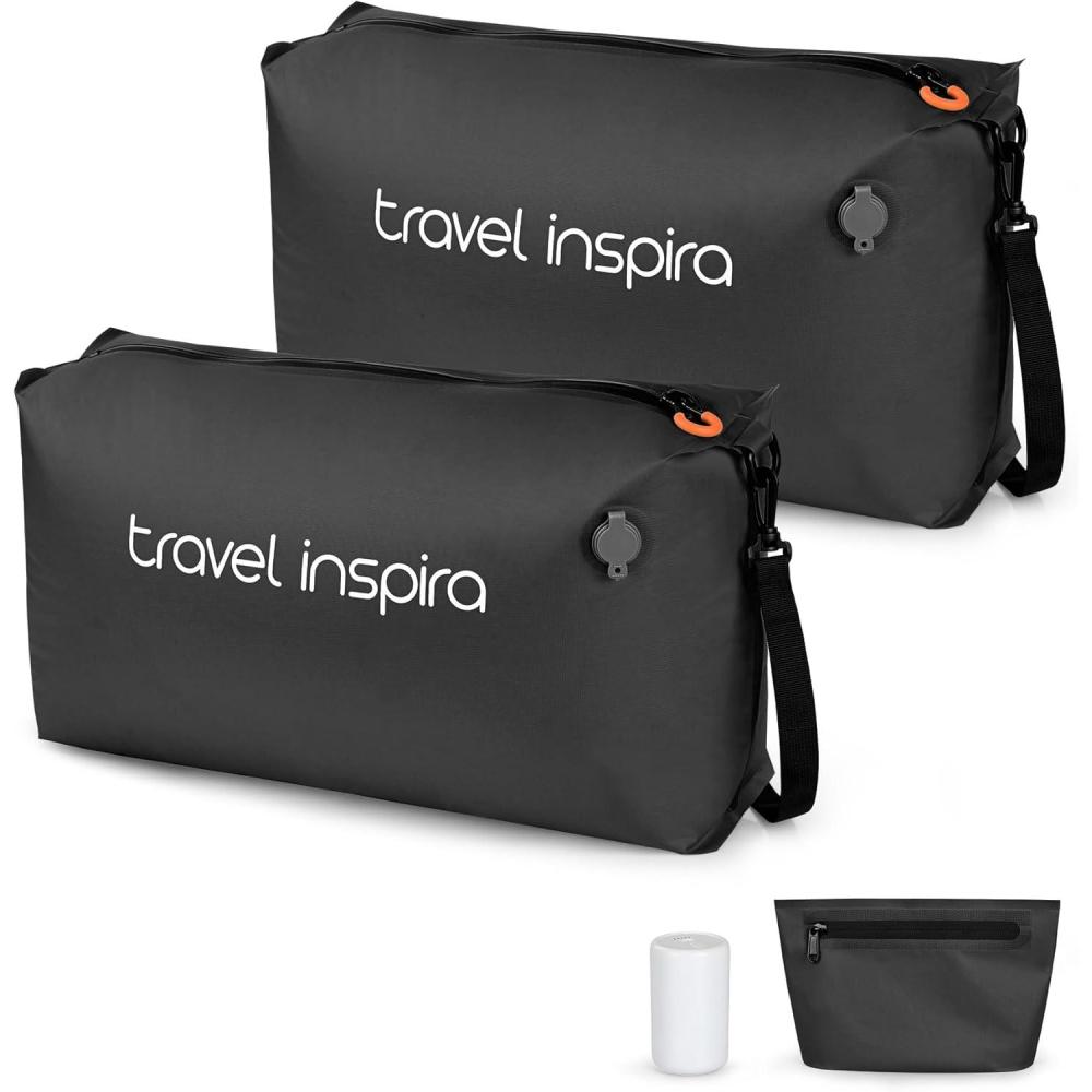 imageVacuum Compression Bags IP67 Waterproof with Shoulder Strap Reusable Travel Space Saver for Carry On Suitcases and BackpackBlack2PCWith Pump