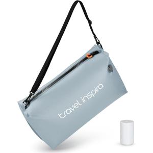 imageVacuum Compression Bags IP67 Waterproof with Shoulder Strap Reusable Travel Space Saver for Carry On Suitcases and BackpackGrey Blue1PCWith Pump