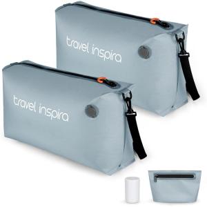 imageVacuum Compression Bags IP67 Waterproof with Shoulder Strap Reusable Travel Space Saver for Carry On Suitcases and BackpackGrey Blue2PCWith Pump