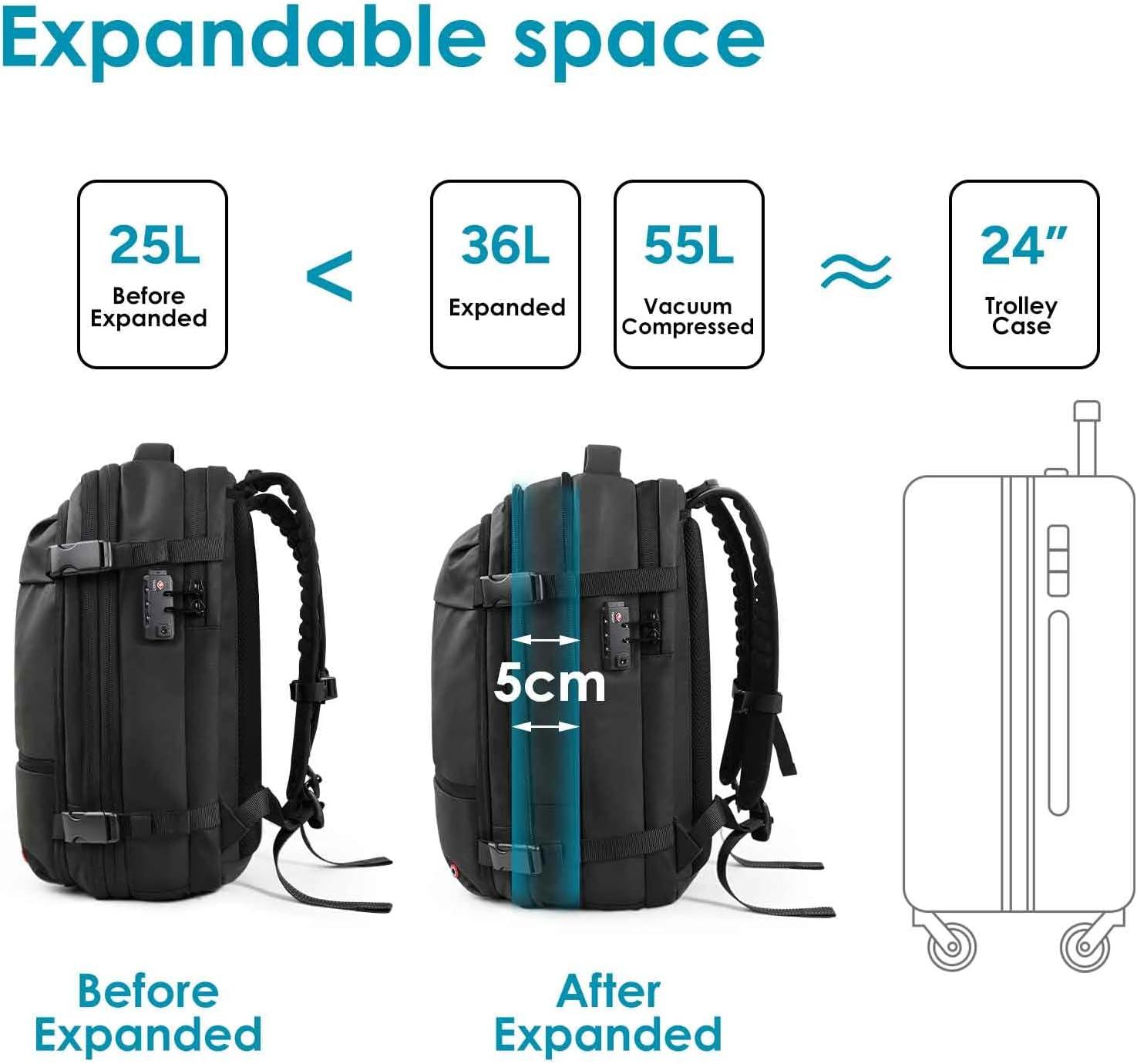 imagetravel inspira Backpack for Travel 60L Expandable Vacuum Backpack with Electric Vacuum Pump WaterResistant ampamp TSA AntiTheft for Airplane Vacuum Seal Compression AirSeal Bag for Travel