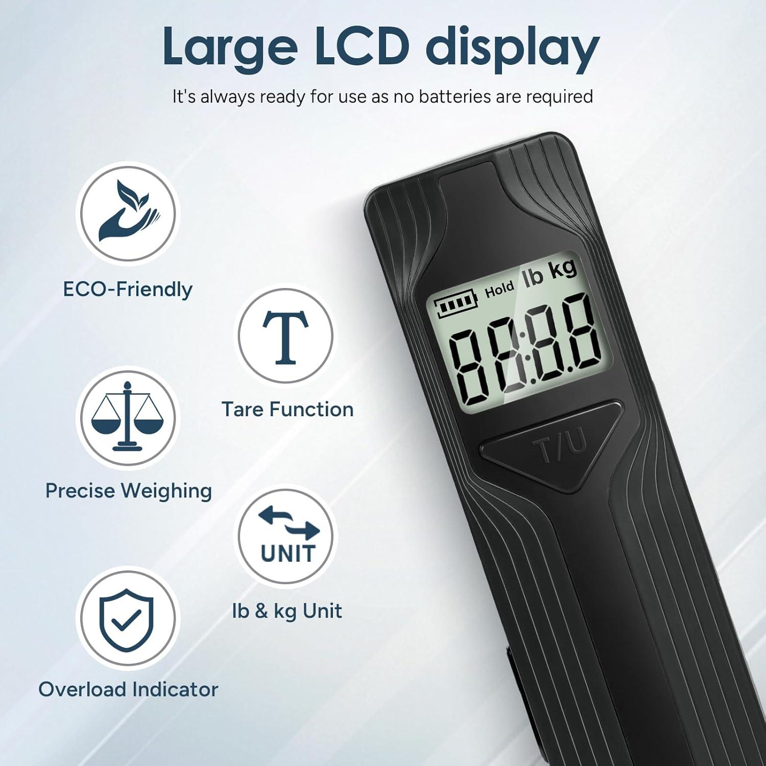 imagetravel inspira Luggage Scale BatteryFree Travel Essentials Portable Handheld Digital Suitcase Weight Scale for for Travel Accessories 110lbs50kg Dark BlueBlackLarge Handle