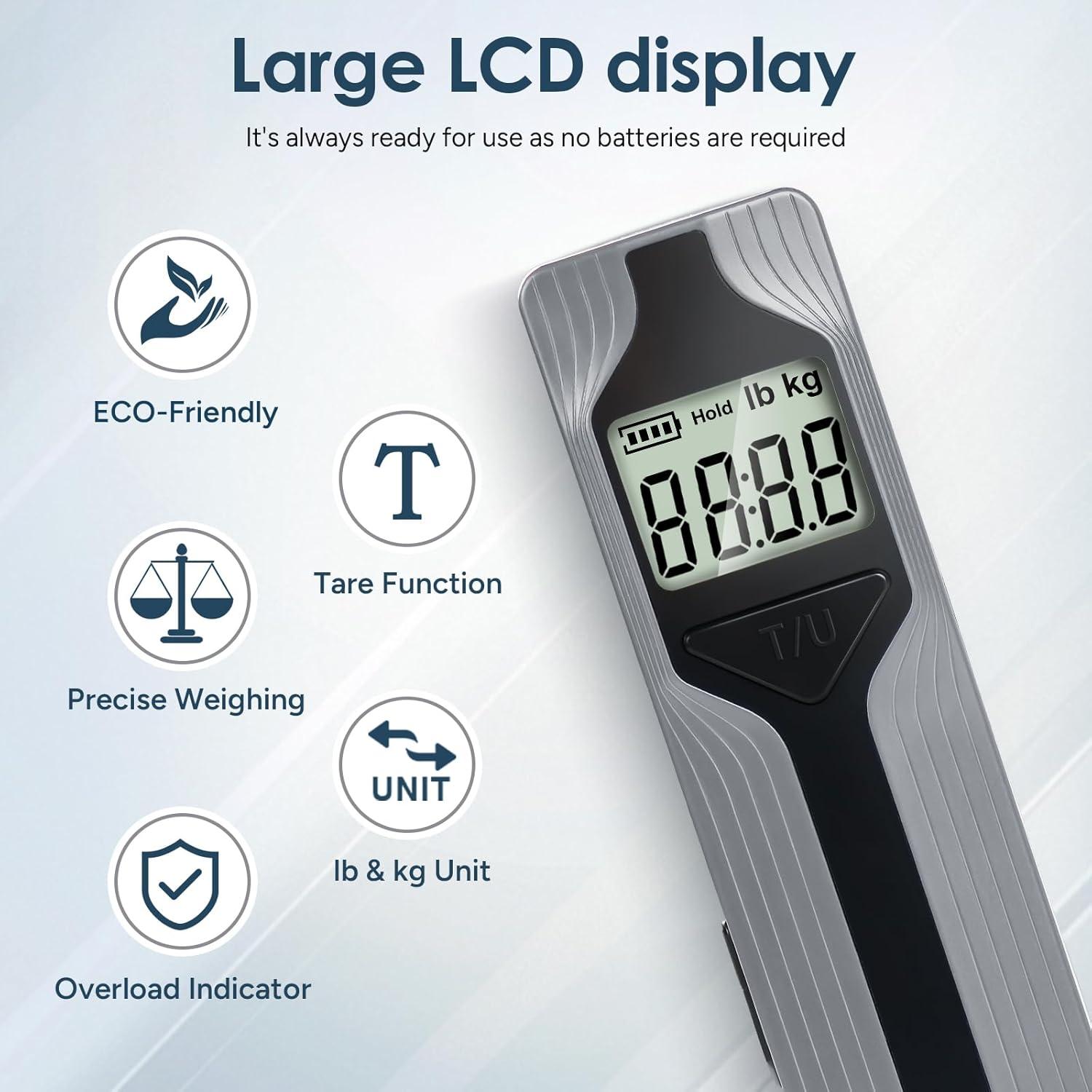 imagetravel inspira Luggage Scale BatteryFree Travel Essentials Portable Handheld Digital Suitcase Weight Scale for for Travel Accessories 110lbs50kg Dark BlueGreyLarge Handle