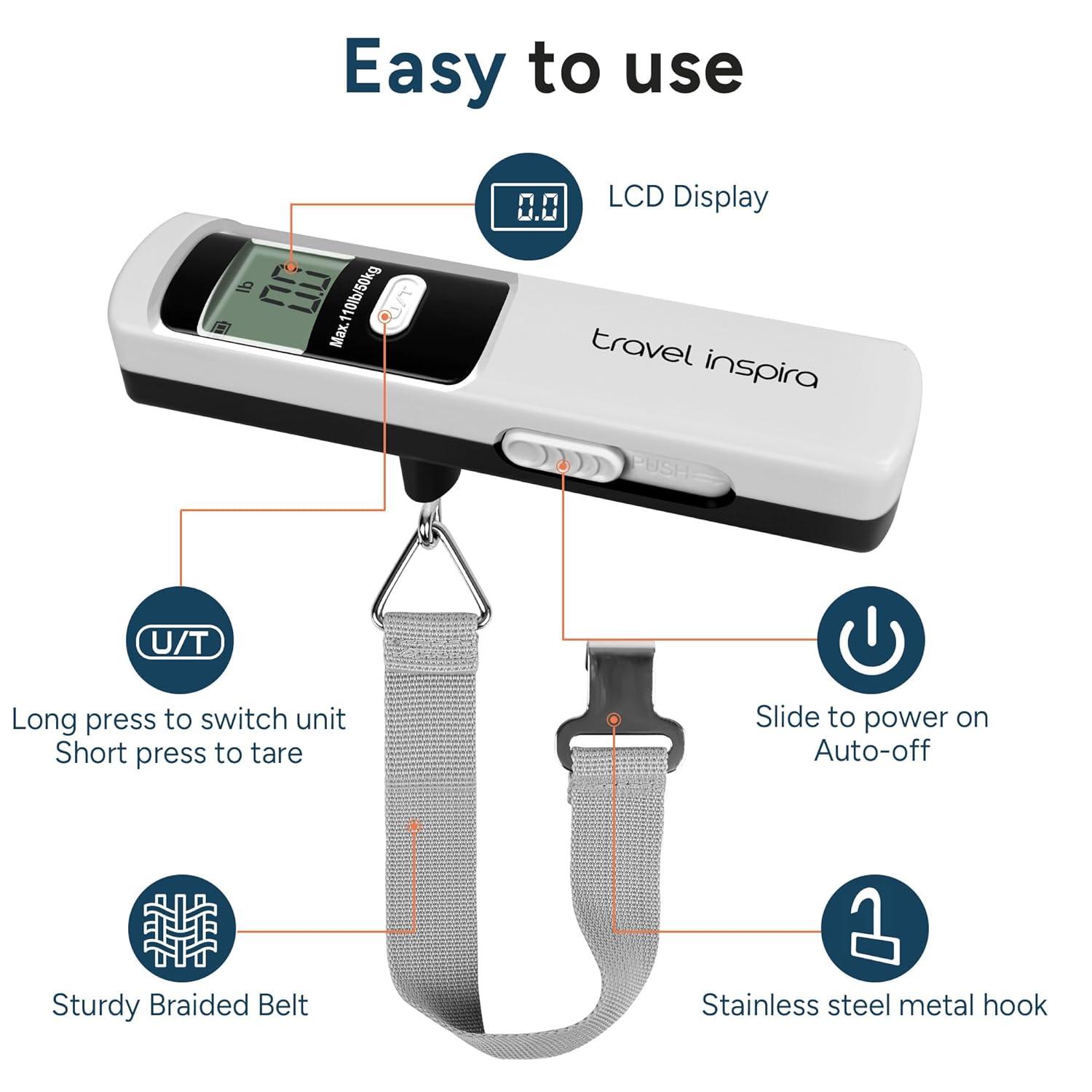 imagetravel inspira Luggage Scale BatteryFree Travel Essentials Portable Handheld Digital Suitcase Weight Scale for for Travel Accessories 110lbs50kg Dark BlueWhite