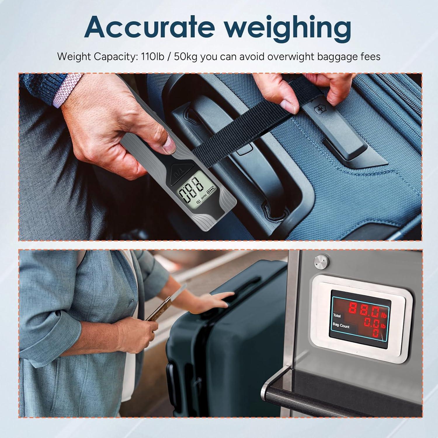 imagetravel inspira Luggage Scale BatteryFree Travel Essentials Portable Handheld Digital Suitcase Weight Scale for for Travel Accessories 110lbs50kg Dark BlueGreyLarge Handle