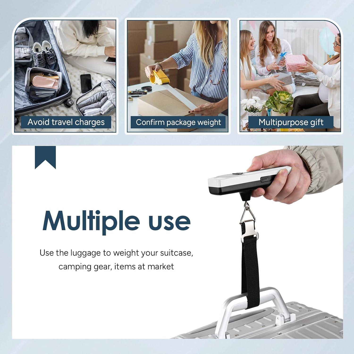 imagetravel inspira Luggage Scale BatteryFree Travel Essentials Portable Handheld Digital Suitcase Weight Scale for for Travel Accessories 110lbs50kg Dark BlueWhiteLarge Handle