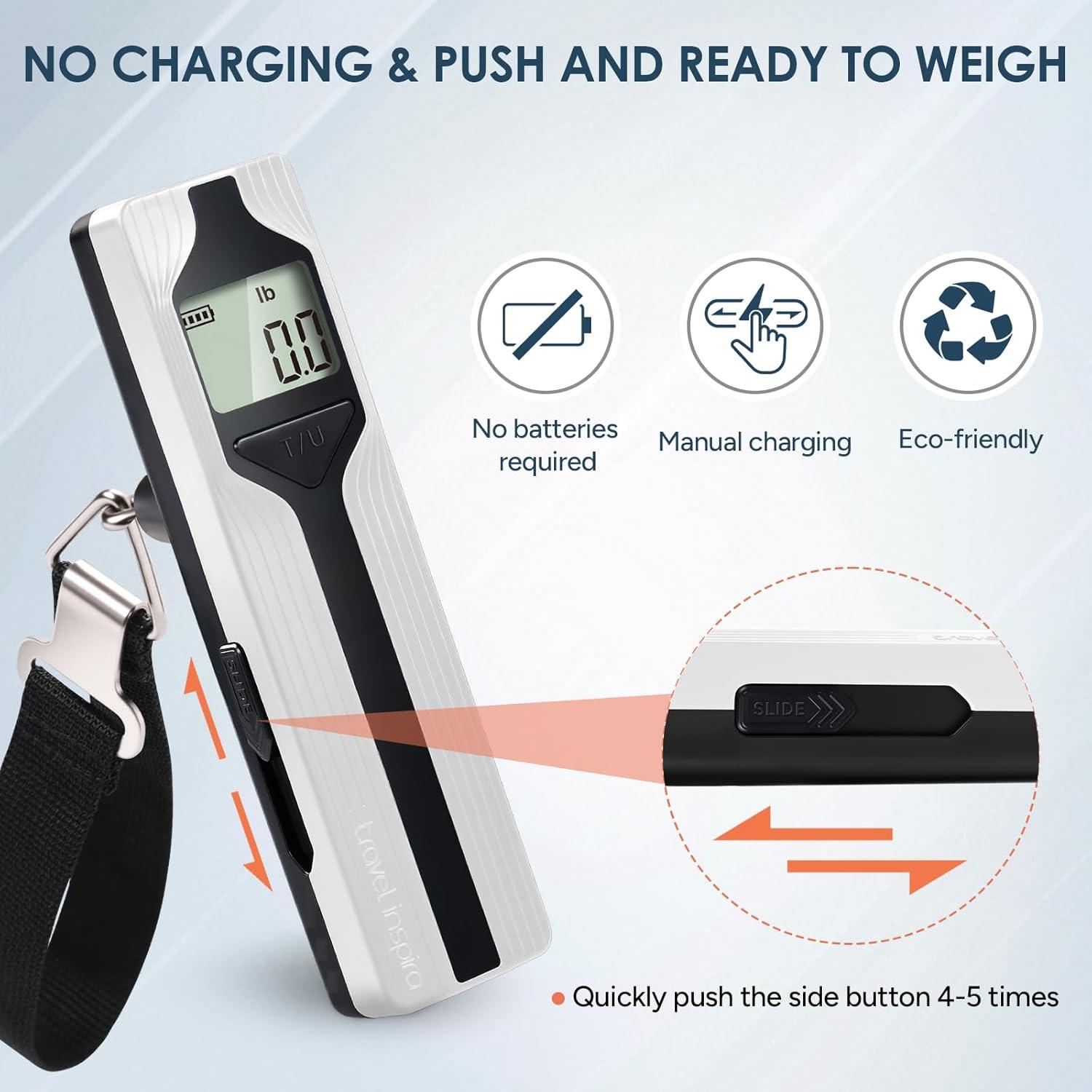 imagetravel inspira Luggage Scale BatteryFree Travel Essentials Portable Handheld Digital Suitcase Weight Scale for for Travel Accessories 110lbs50kg Dark BlueWhiteLarge Handle